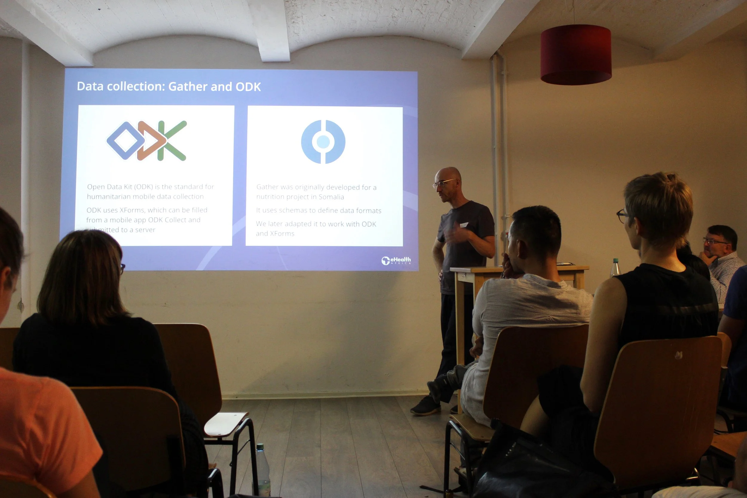 Adam Butler, eHA Technical team lead in Berlin, gives a demonstration of eHA's data collection tool Gather