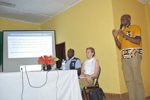 Nelson Clemens, eHA’s eIDSR Project Coordinator presenting during the eIDSR rollout closing event