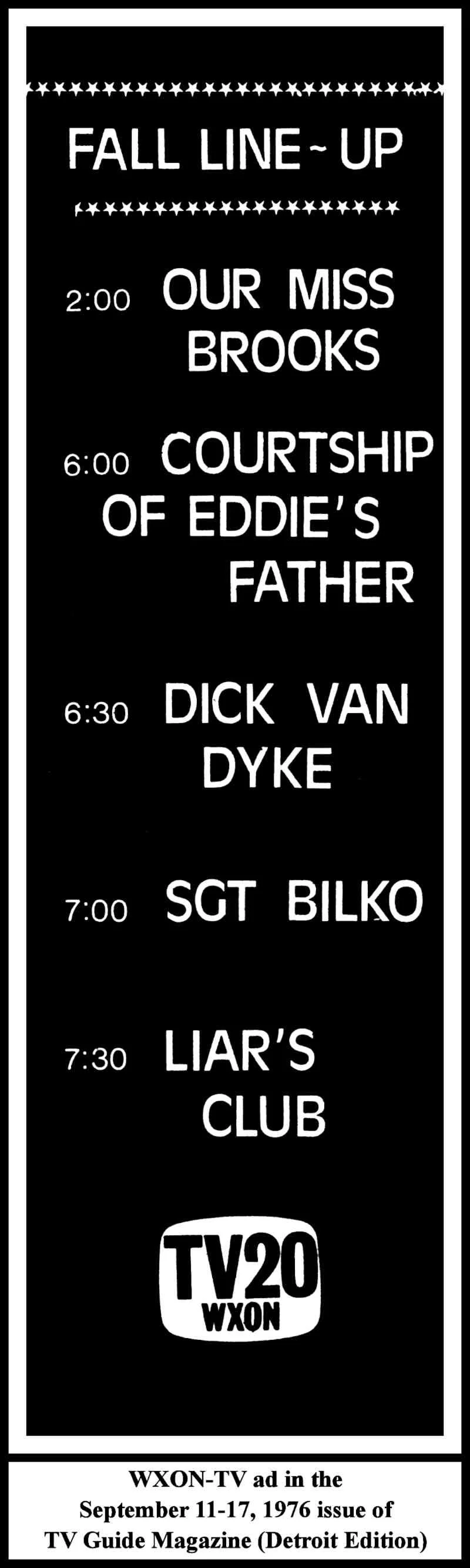 Fall Line-Up 2 to 8 PM - September 1976