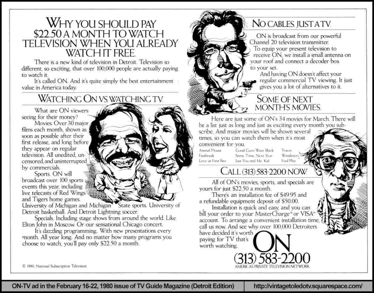 ON-TV $22.50 a month 2/16/80