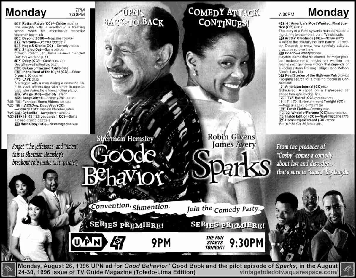 UPN Monday Night Shows 9-10PM (8/26/96 ad)