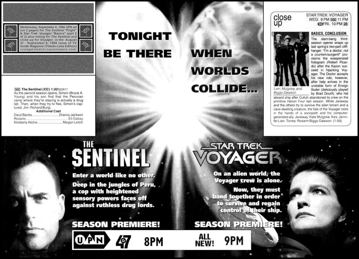 UPN Wednesday Night season premieres (9/4/96 ad, listing & close-up)
