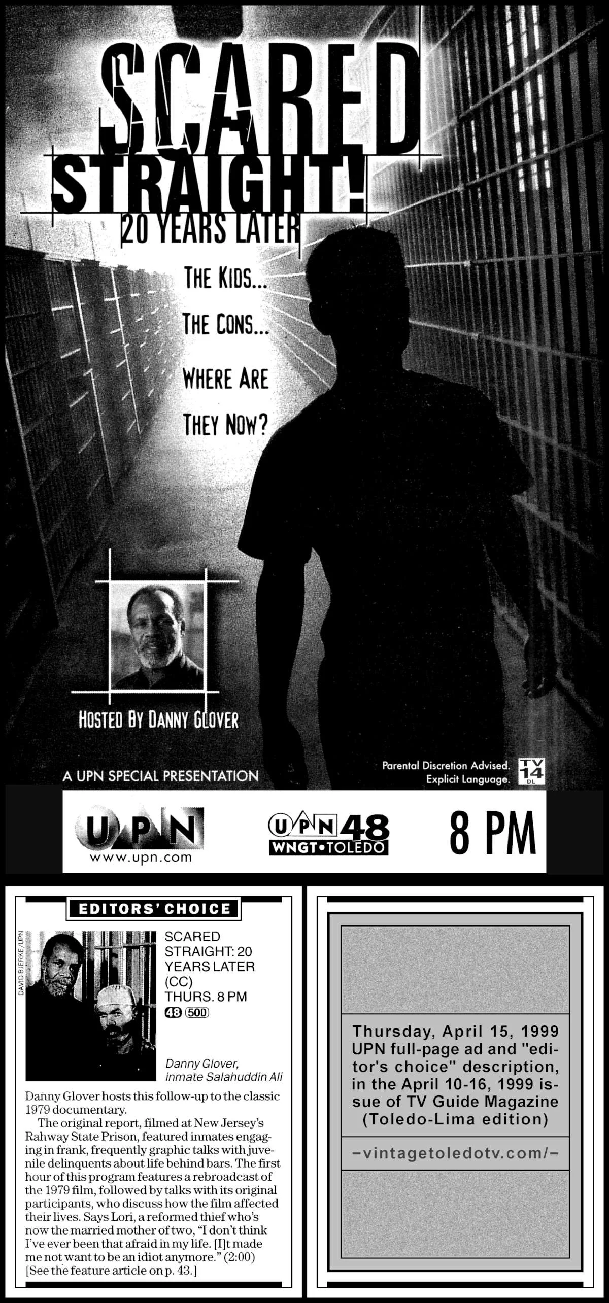 Scared Straight! 20 Years Later, on UPN (Thu 4/15/99 TV Guide full-page ad)