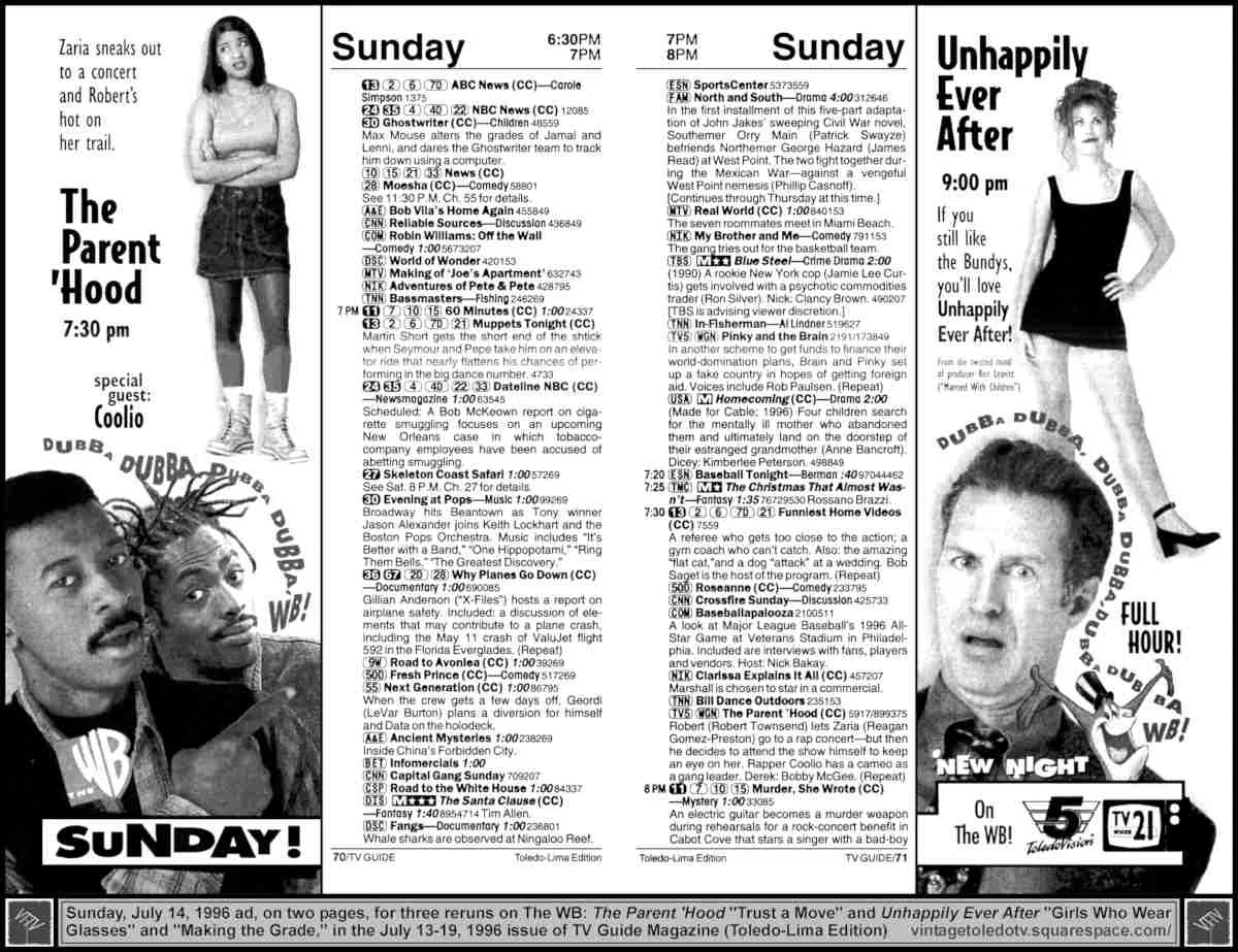WB Sunday Night Reruns (7/14/96 two-part ad)