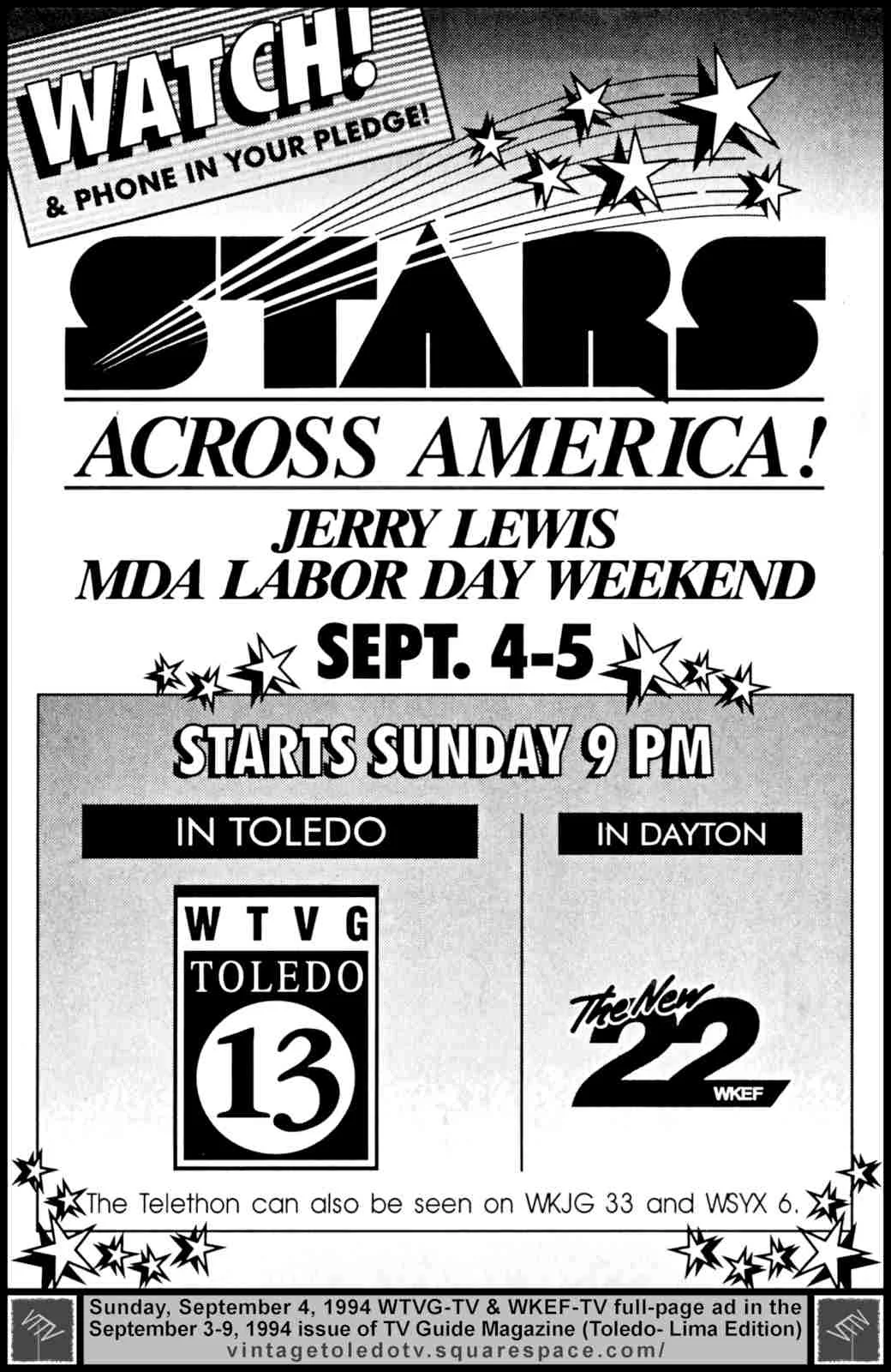 Jerry Lewis MDA Labor Day Telethon (Sun 9/4/94 full-page ad)