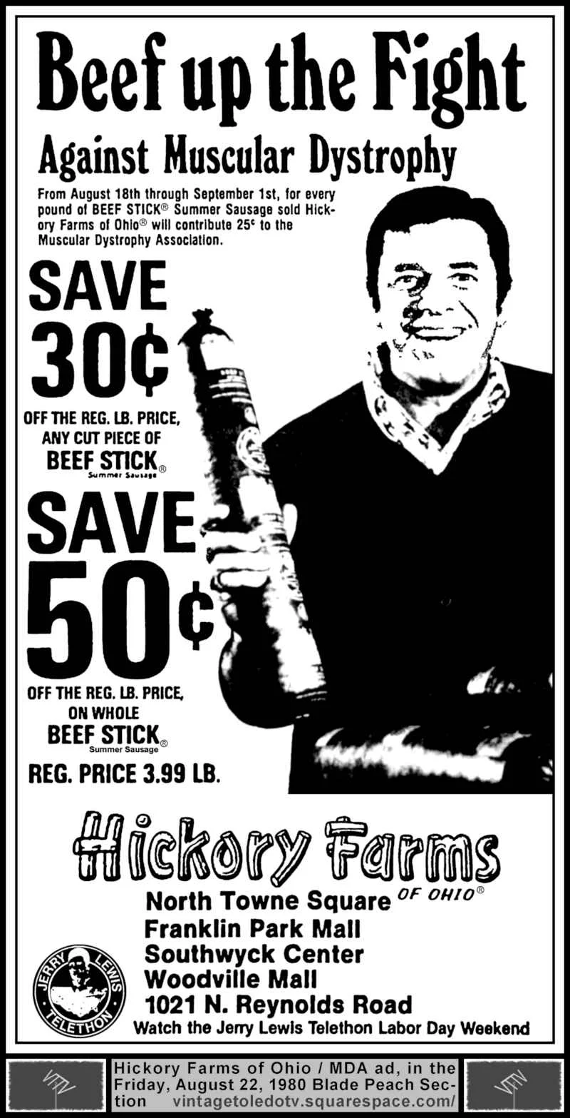 Hickory Farms "Beef up the fight against Muscular Dystrophy" (Fri 8/22/80 ad)