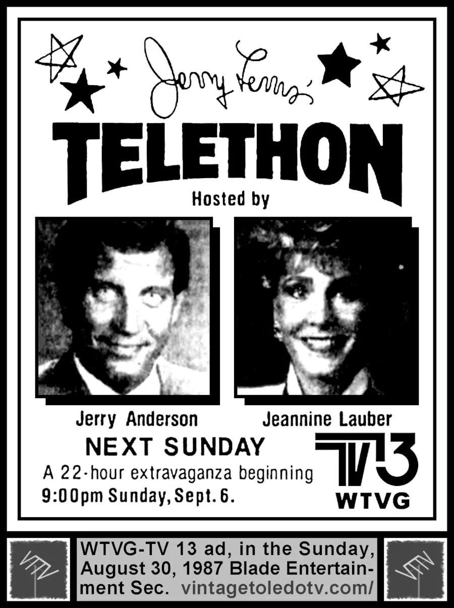 1987 Jerry Lewis MDA Telethon on WTVG-TV 13 (Sun 8/30/87 ad)