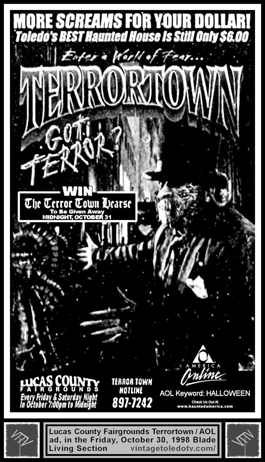Terrortown at Lucas County Fairgrounds (Fri 10/30/98 Blade Living Sec. ad)