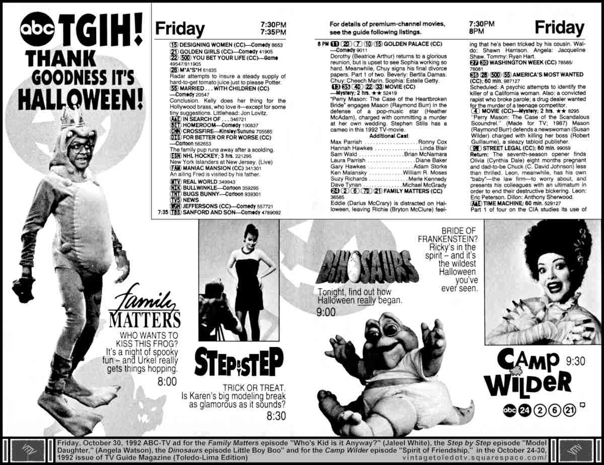 Friday 10/30/92 Halloween Shows on ABC (ad on two pages)