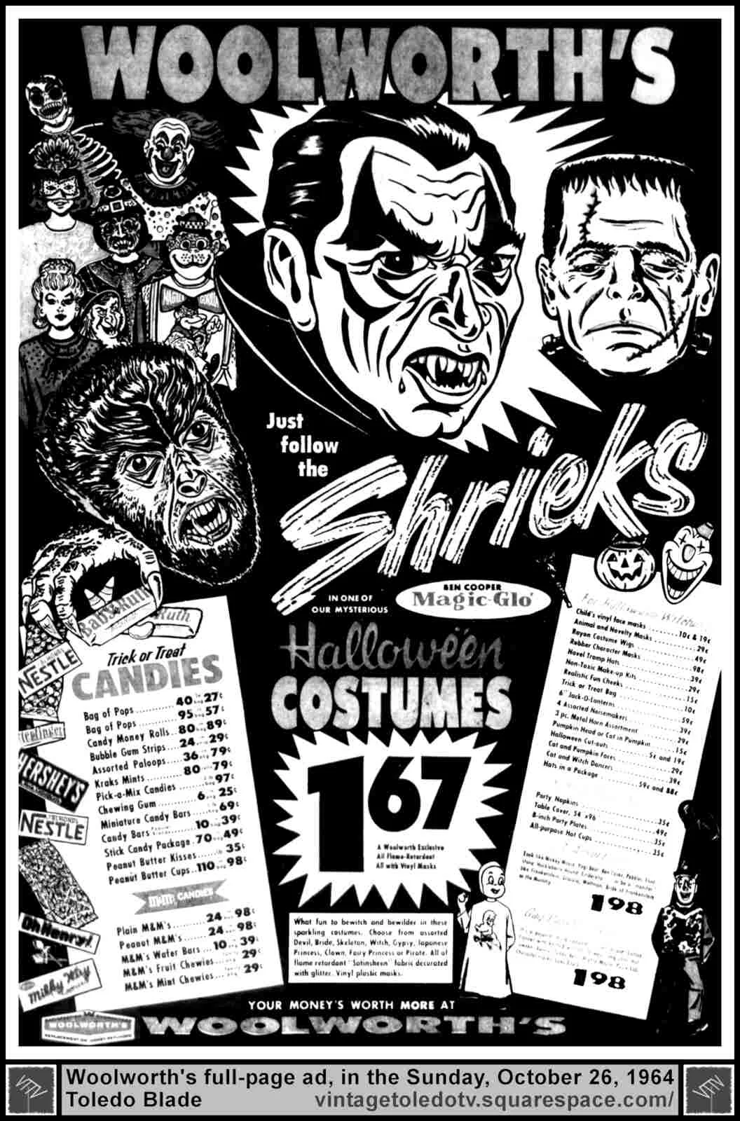 Woolworth's Halloween Costumes (Sun 10/25/64 full-page ad)