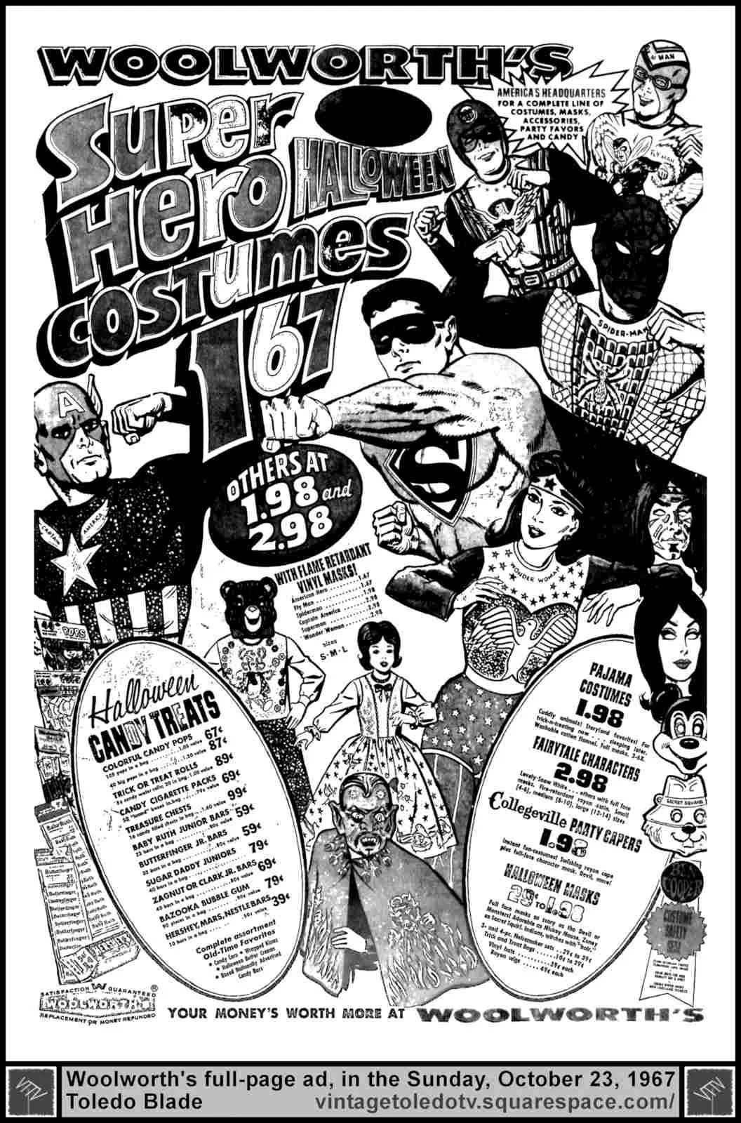 Woolworth's Halloween Costumes (Sun 10/23/67 full-page ad)