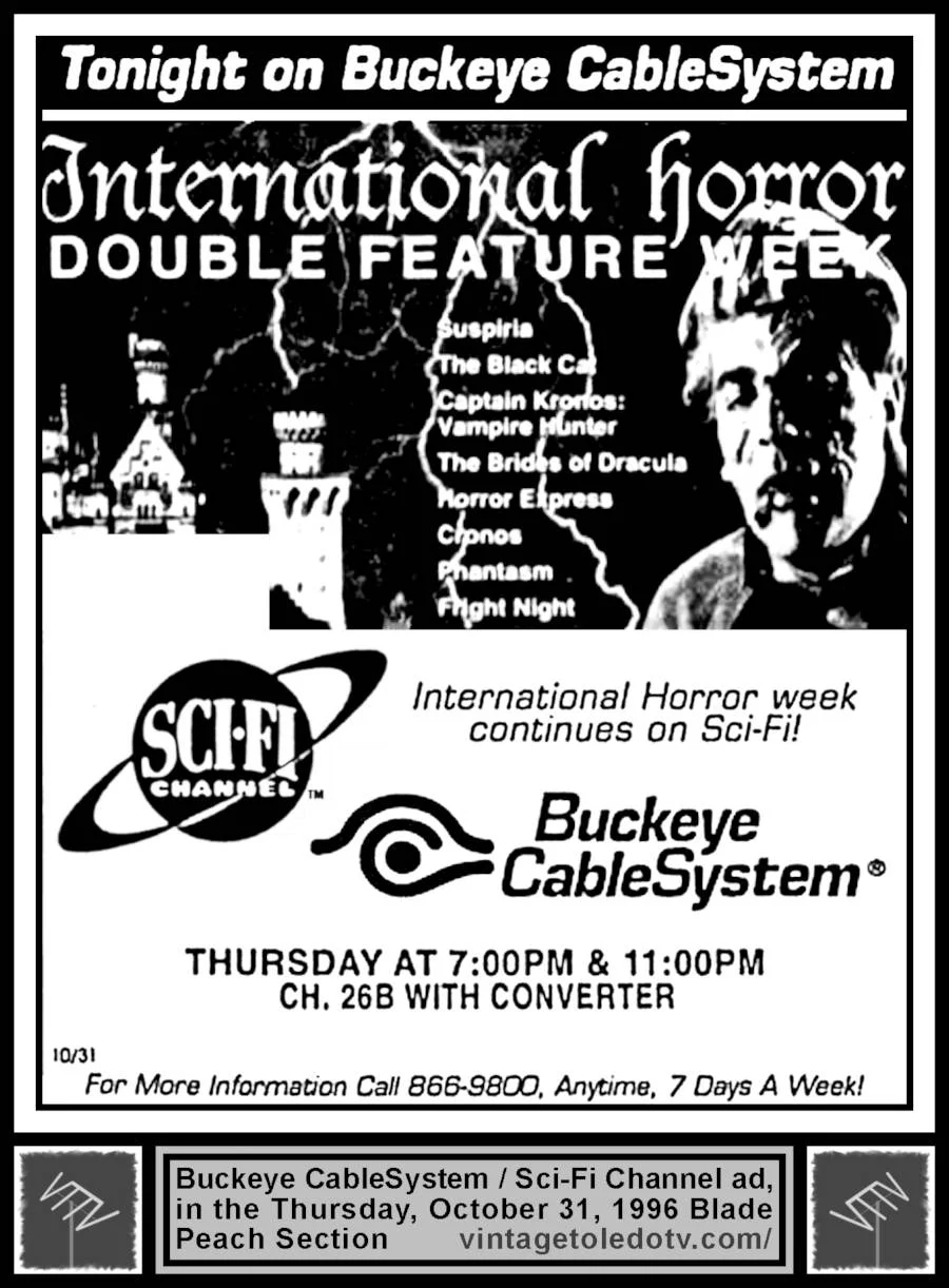 International Horror Double Feature Week on Sci-Fi Channel (Thu 10/31/96 ad)