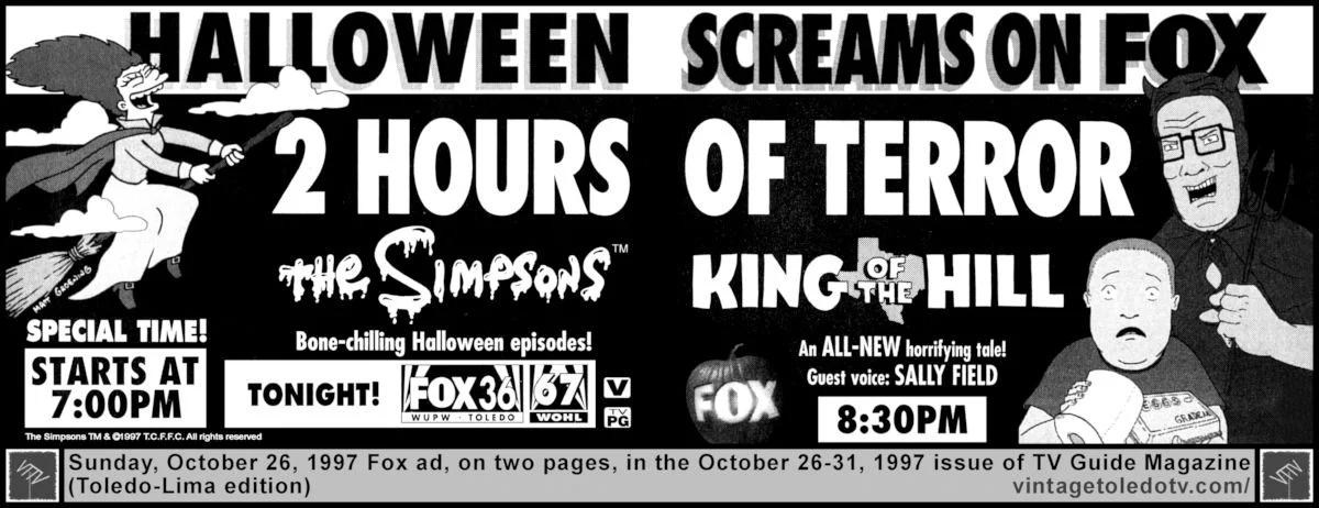 Halloween Screams on Fox:(Sun 10/26/97 TV Guide ad on 2 pages)
