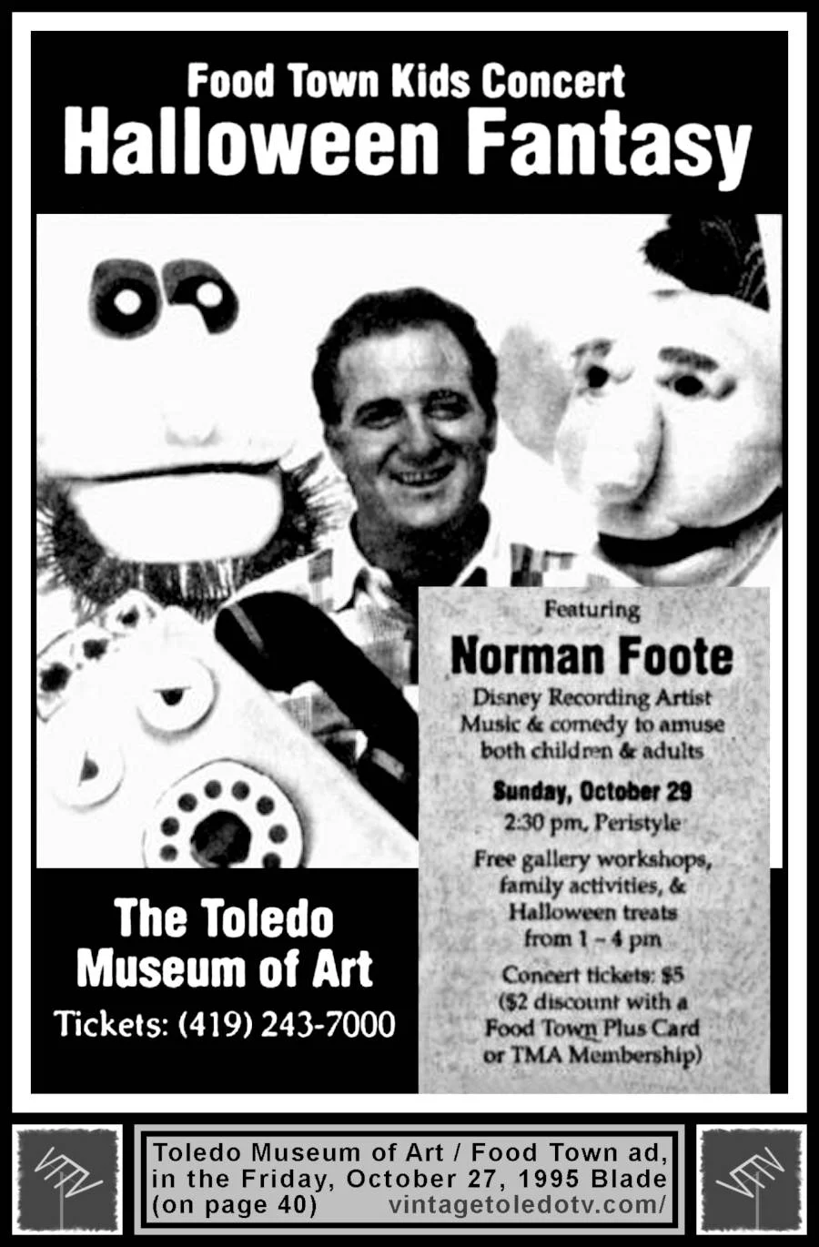 Food Town Kids Concert Halloween Fantasy at Toledo Museum of Art-Fri 10/27/95 ad
