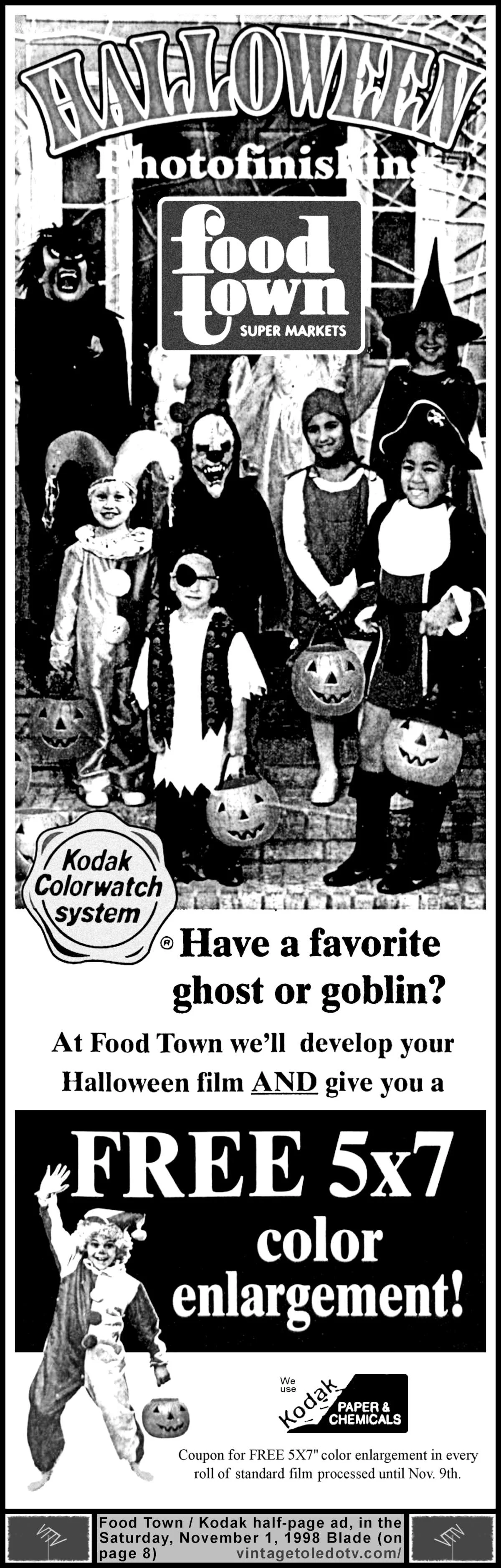 Halloween Photofinishing (Kodak) at Food Town (Sat 11/1/98 Blade ad)