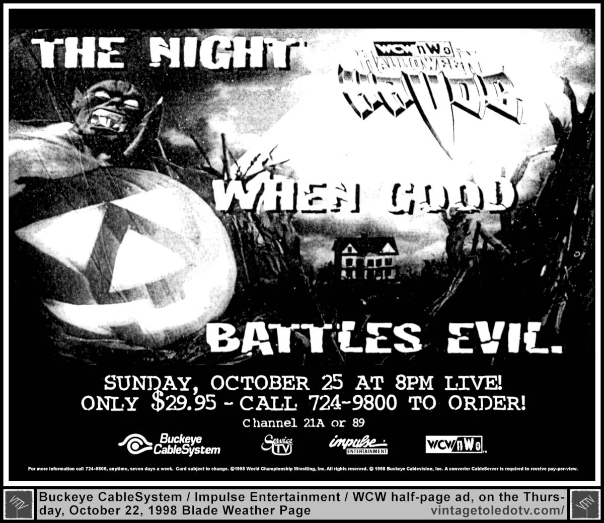 WCW/nWo Havoc on Impulse Entertainment (Thu 10/22/98 Blade half-page ad)