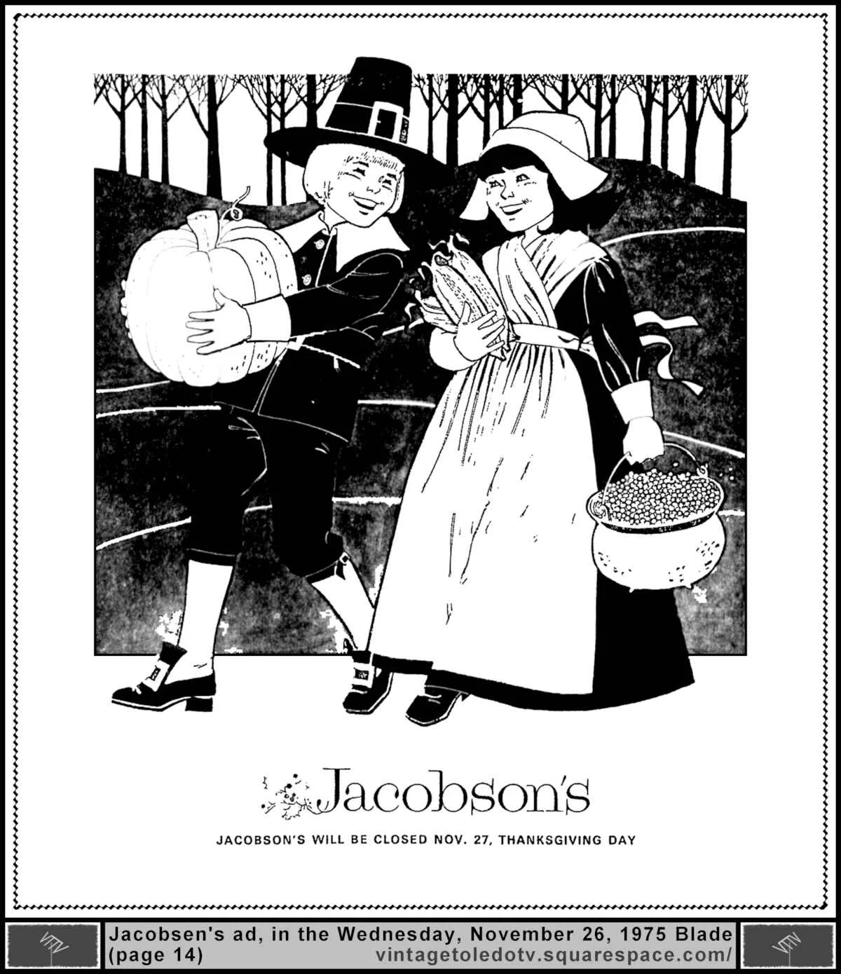 Jacobson's will be closed...Thanksgiving Day (Wed 11/26/75 ad)