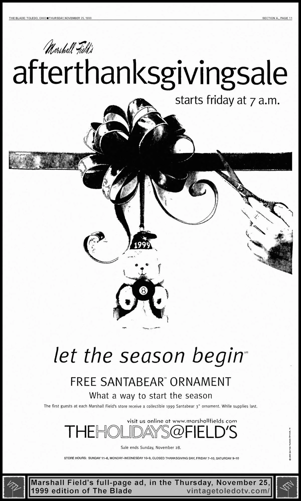 Marshall Fiel'ds afterthanksgivingsale (Thu 11/25/99 full-page ad in The Blade)