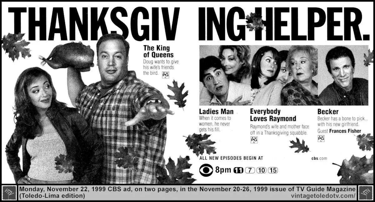 CBS Monday Night Shows (11/22/99 TV Guide ad on 2 pages)