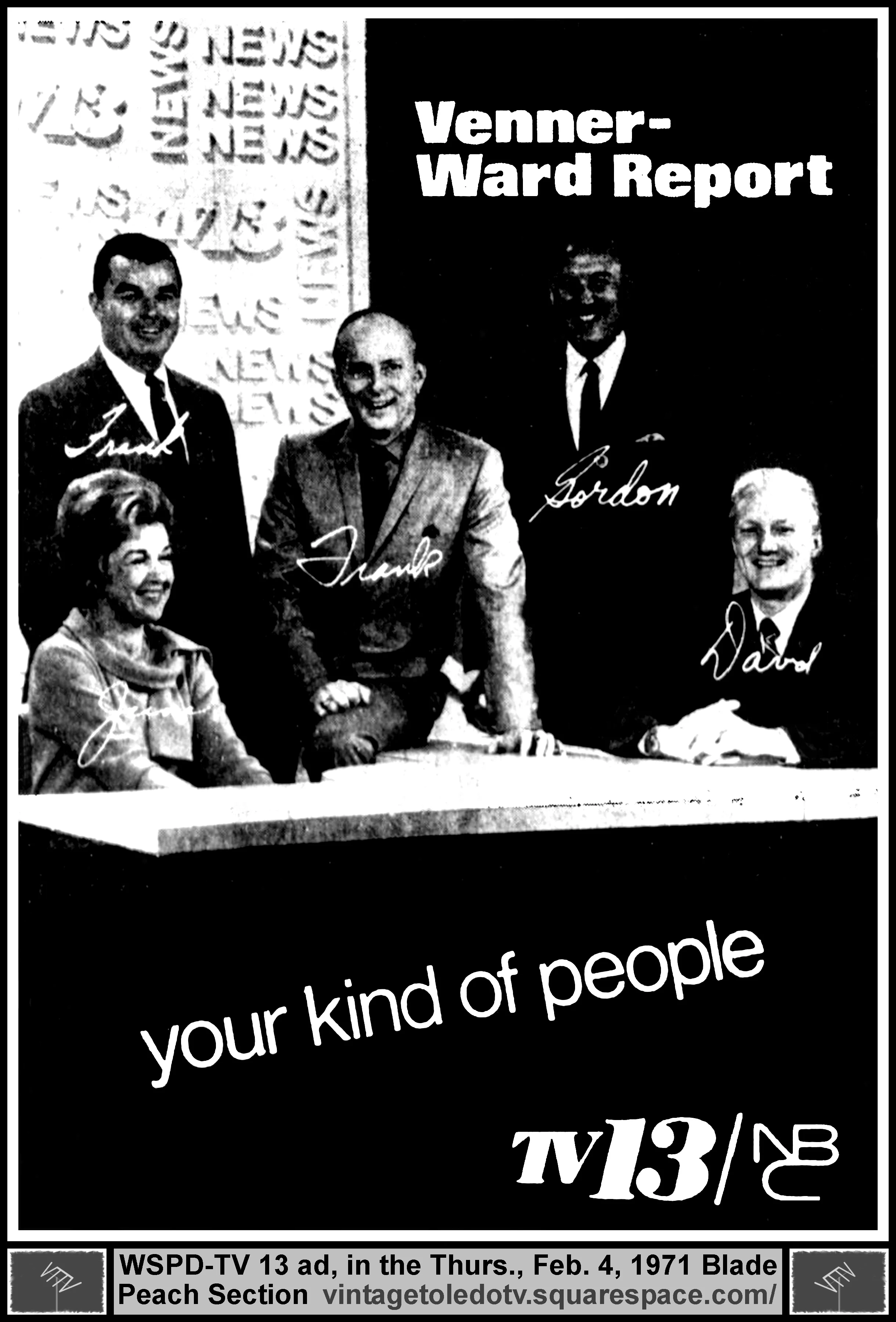 The Venner-Ward Report, on WSPD-TV 13 (Thursday, 2/4/71 ad, in The Blade Peach Section)