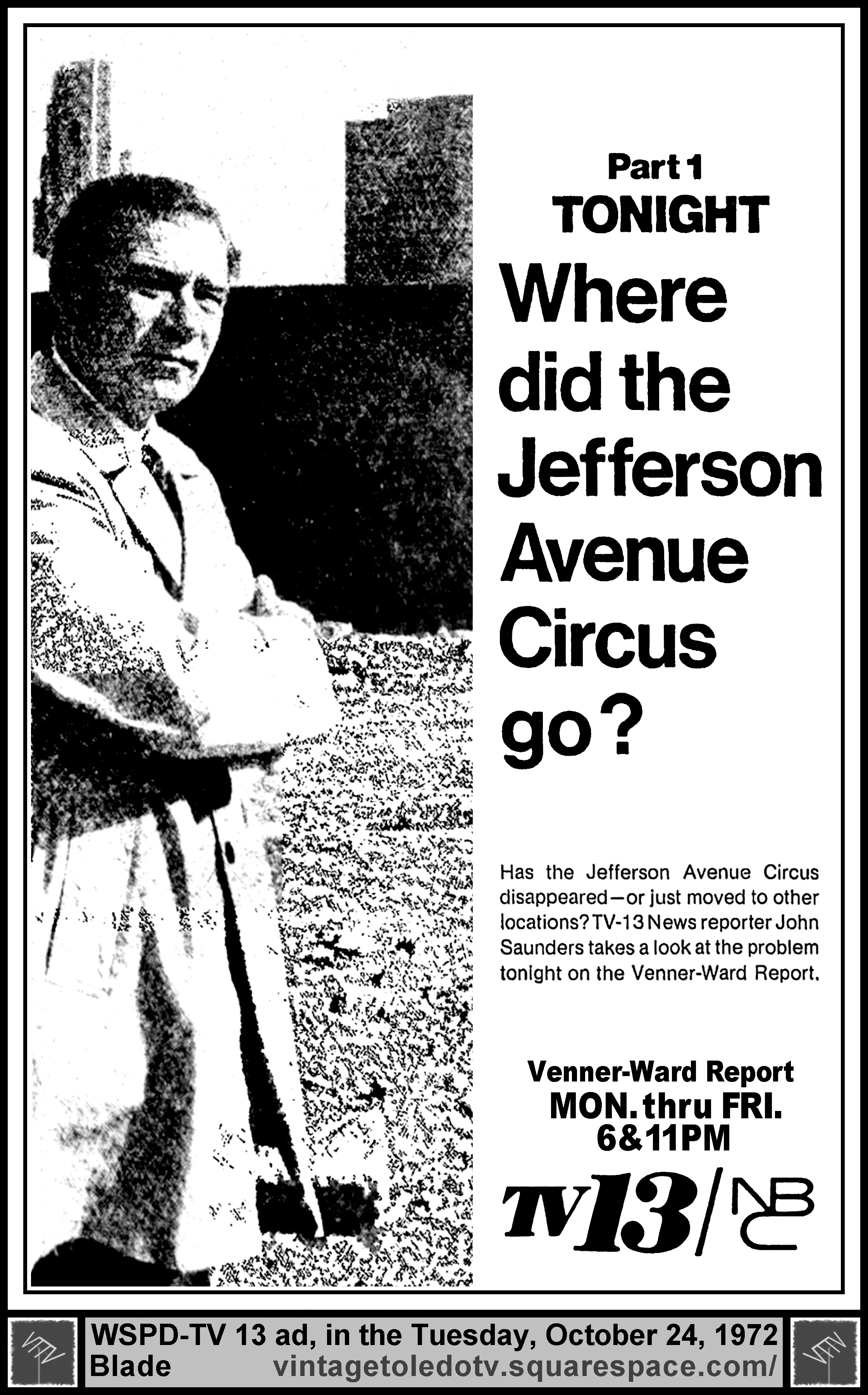 John Saunders series of reports on Prostitution in Toledo (Wednesday, 10/25/72 ad, in The Blade Peach Section)