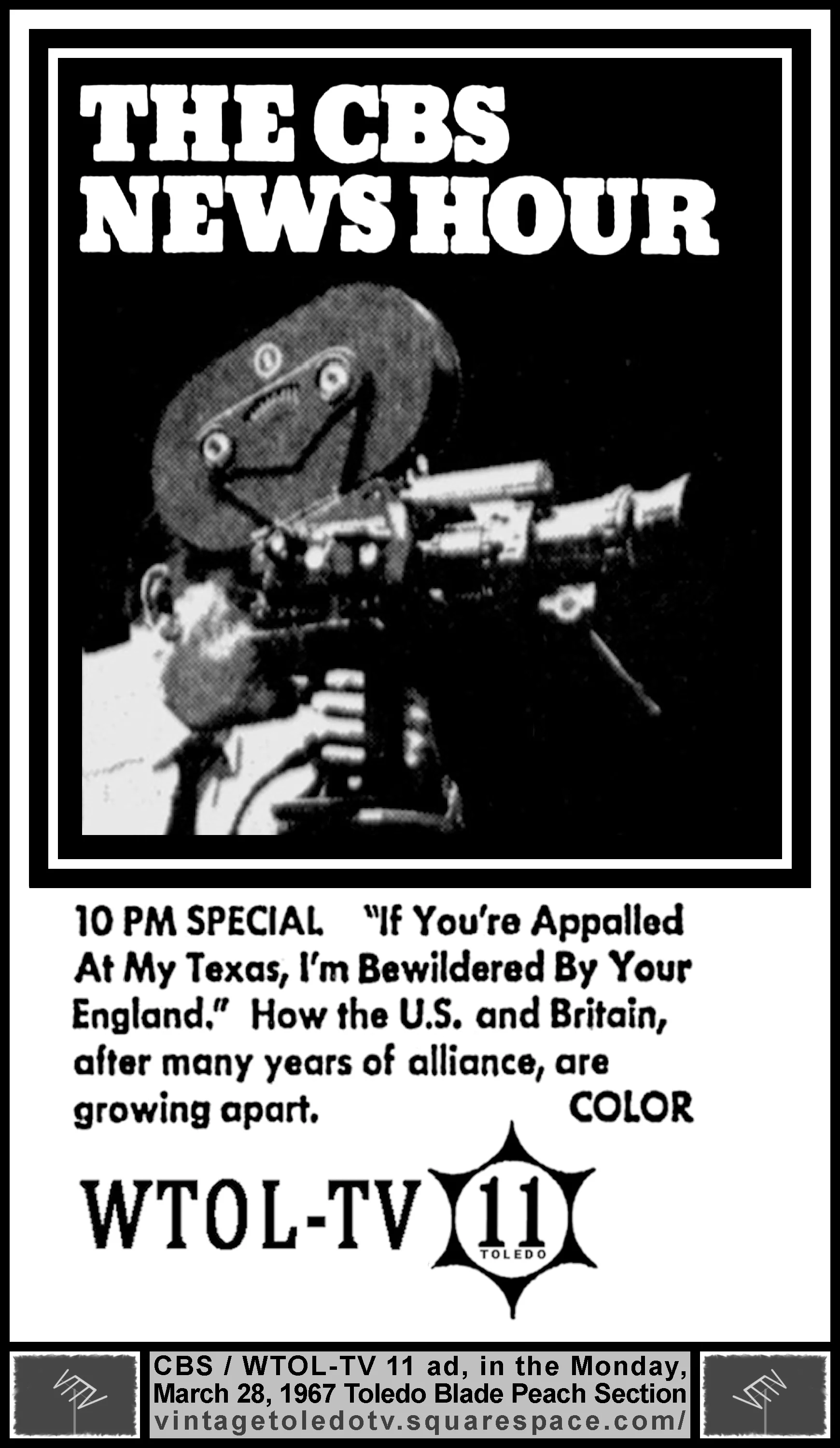 The CBS News Hour (Mon. 3/28/67 ad in The Blade Peach Section)