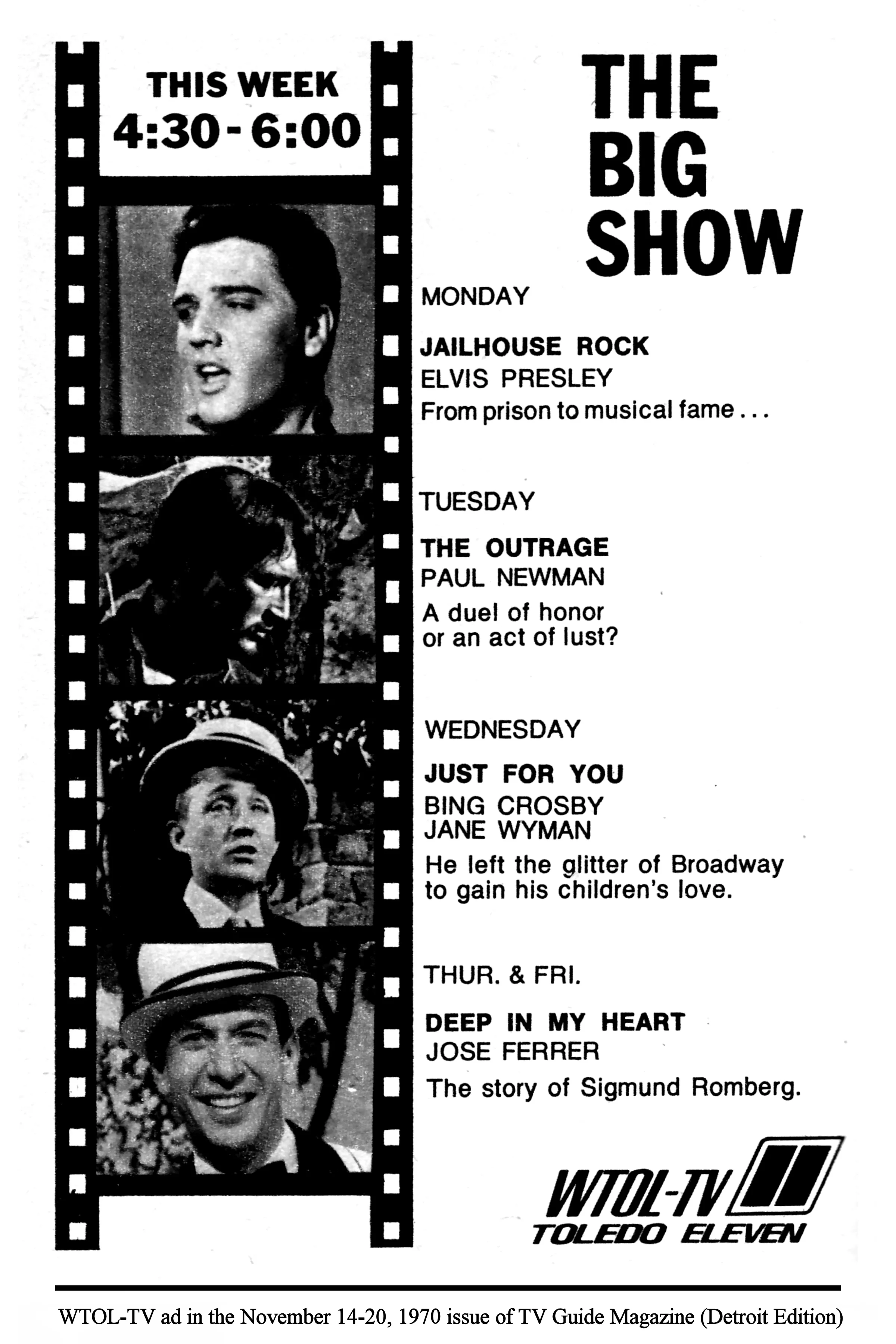 This Week on The Big Show (Mon. 11/16/70 ad in TV Guide)