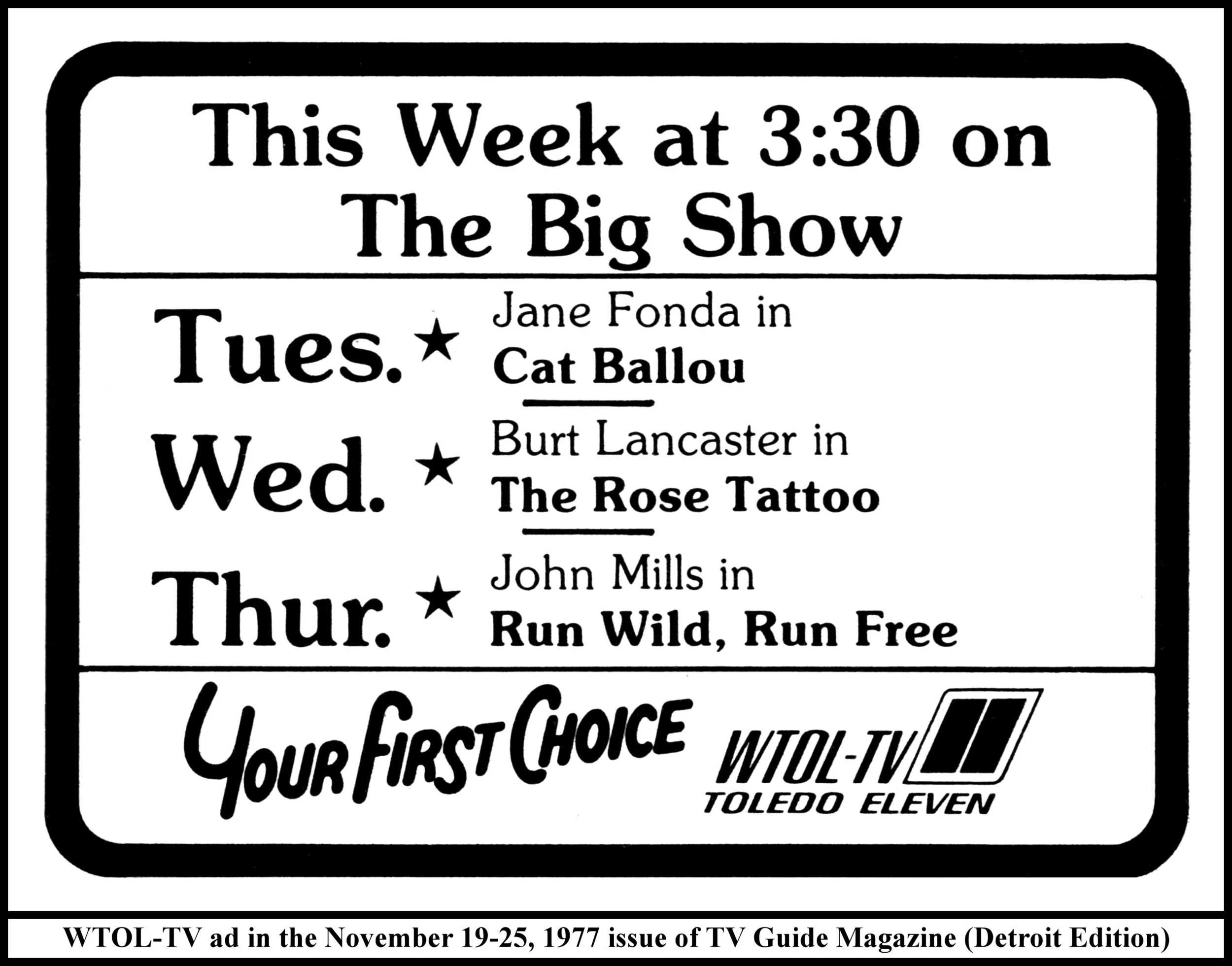 This Week on The Big Show (Tue. 11/22/77 ad in TV Guide)