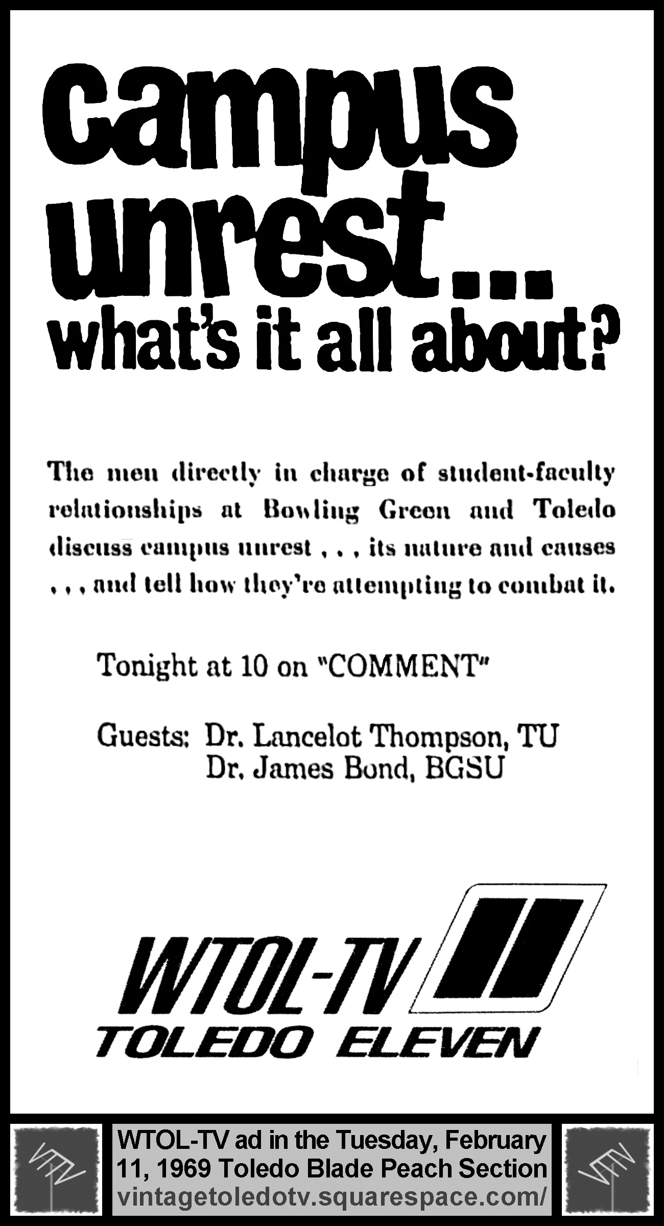 Comment: Campus Unrest... (Tue. 2/11/69 ad in The Blade Peach Section)