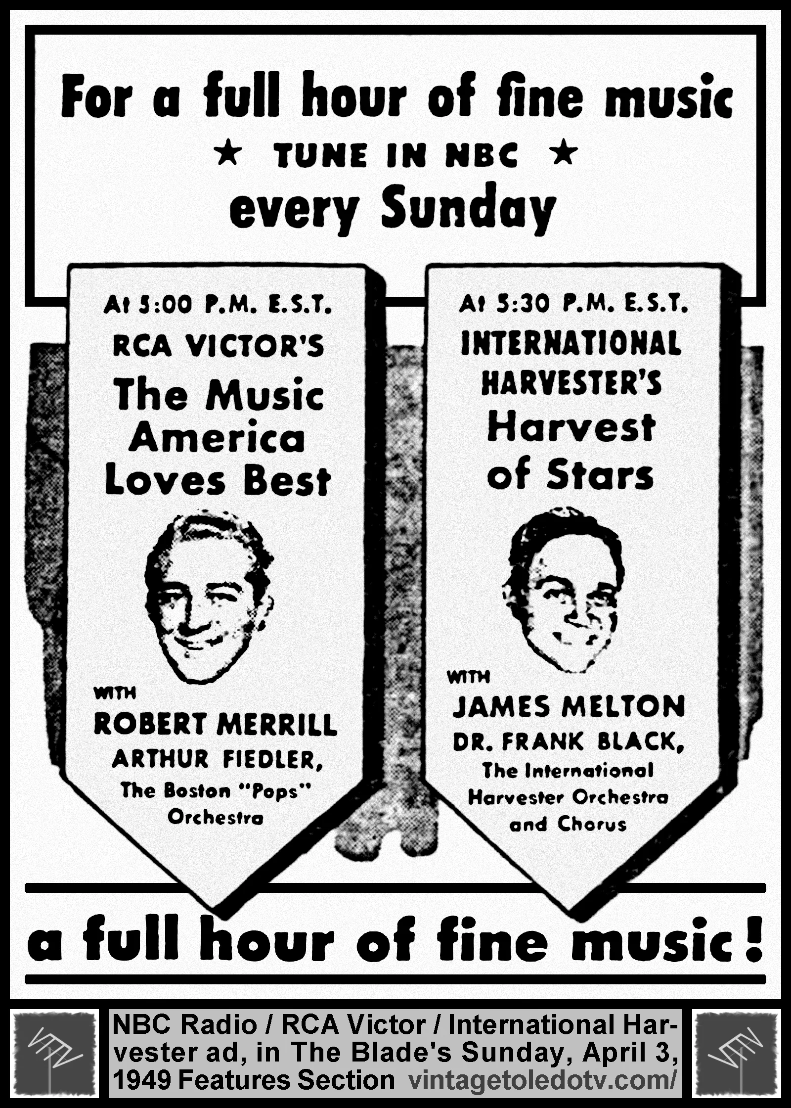 Sunday Night Shows on NBC Radio (Sun. 4/3/49 ad in The Blade Features Section)