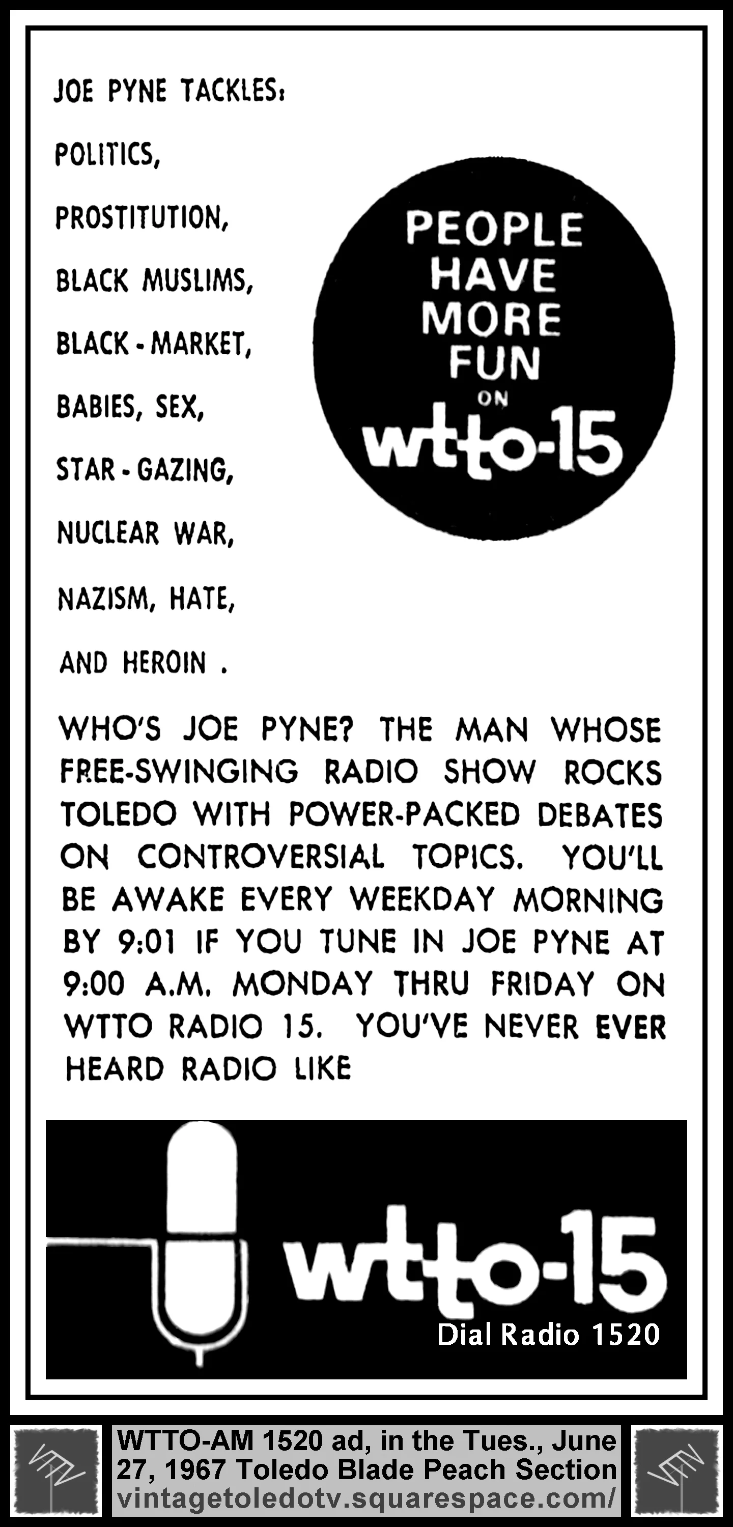 People have more fun on WTTO-15 (Tue. 1/27/67 ad in The Blade Peach Section)