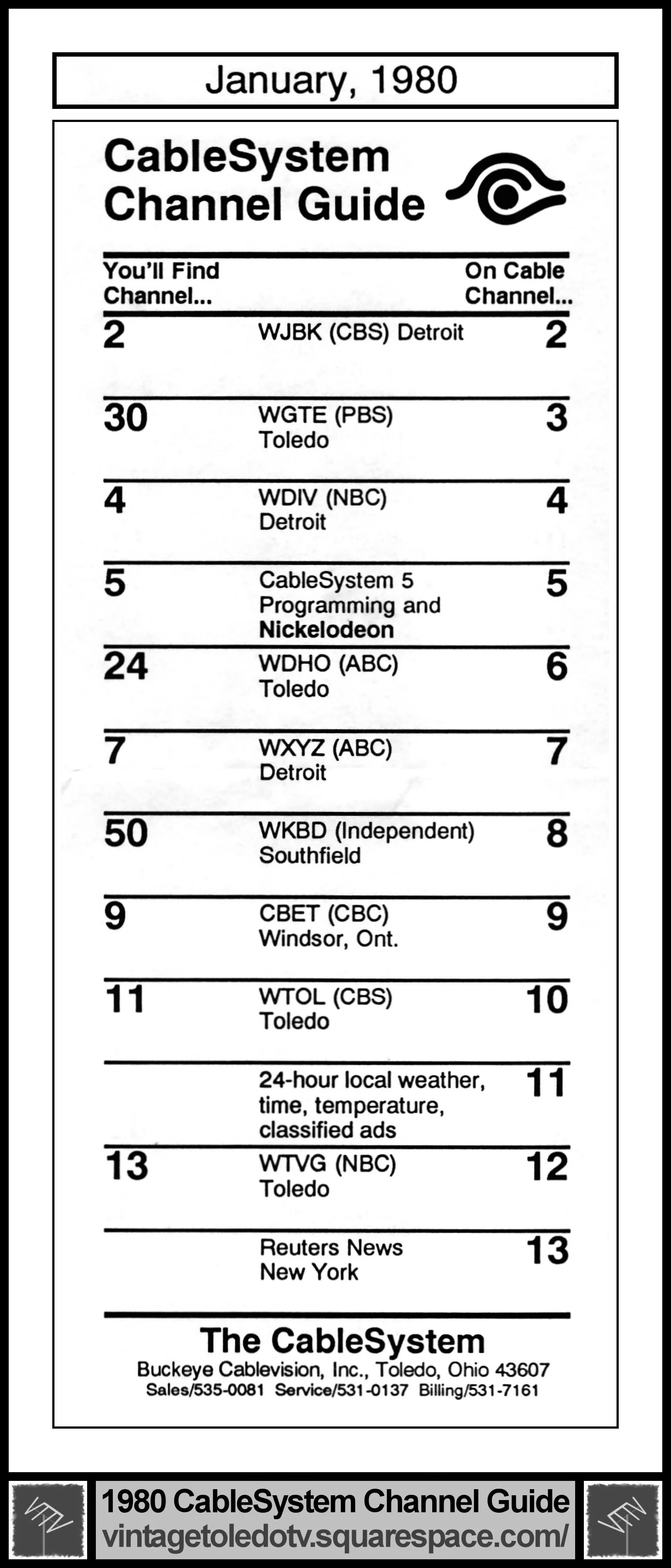 January 1980 CableSystem Channel Guide