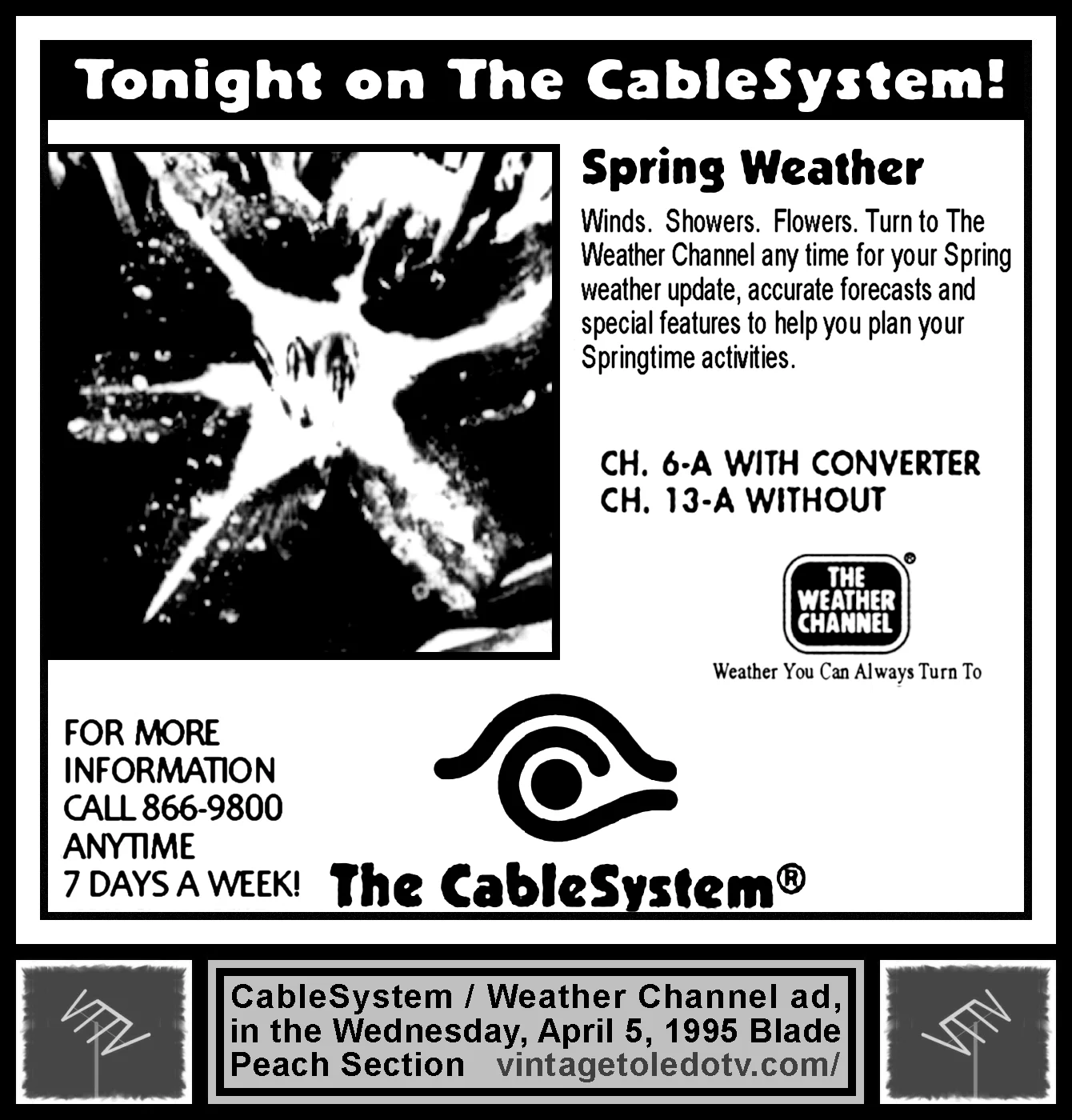 Spring Weather on The Weather Channel (Wed. 4/5/95 ad in The Blade Peach Section)