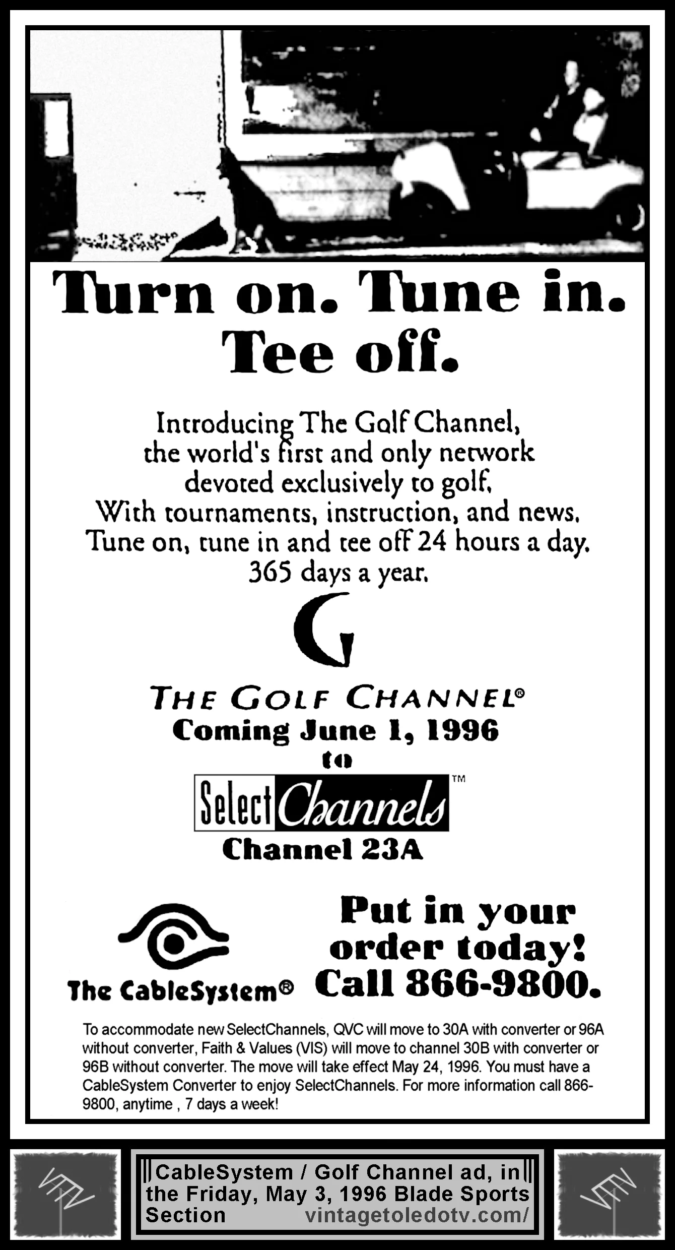 The Golf Channel on The Cablesystem (Fri. 5/3/86 ad in The Blade Sports Section)
