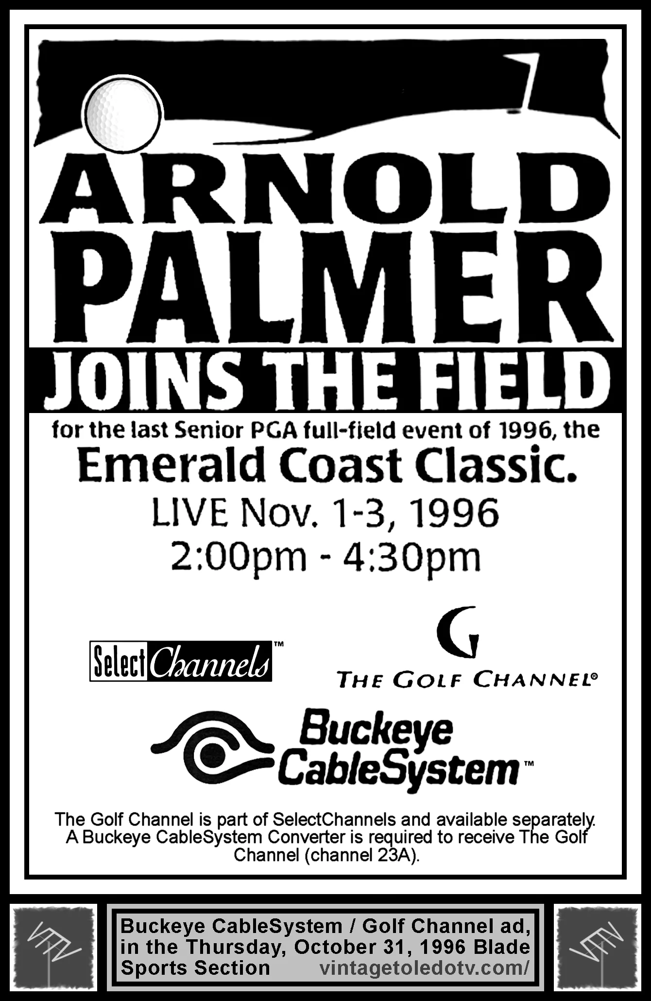 The Emerald Coast Classic on The Golf Channel (Thu. 10/31/96 ad in The Blade Sports Section)