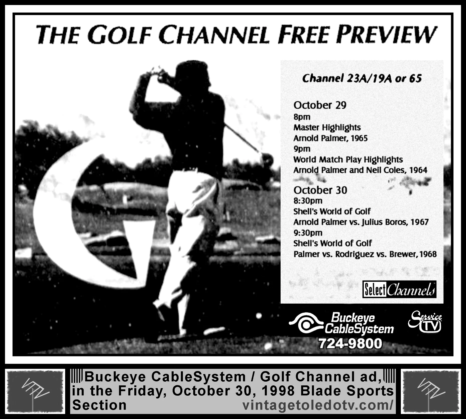 The Golf Channel Free Preview (Fri. 10/30/98 ad in The Blade Sports Section)