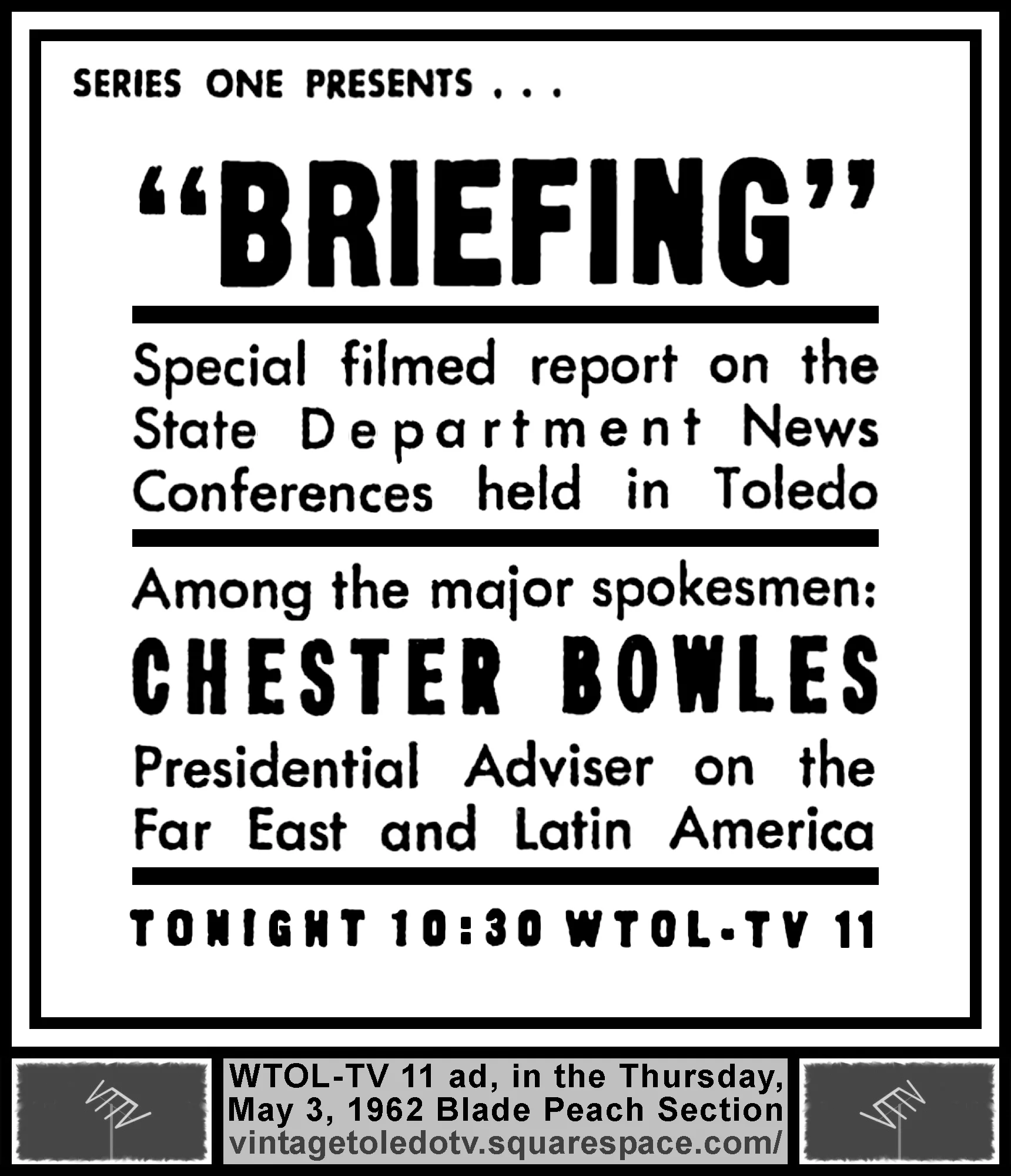 Series One: Briefing (Thu. 5/3/62 ad in The Blade Peach Section)