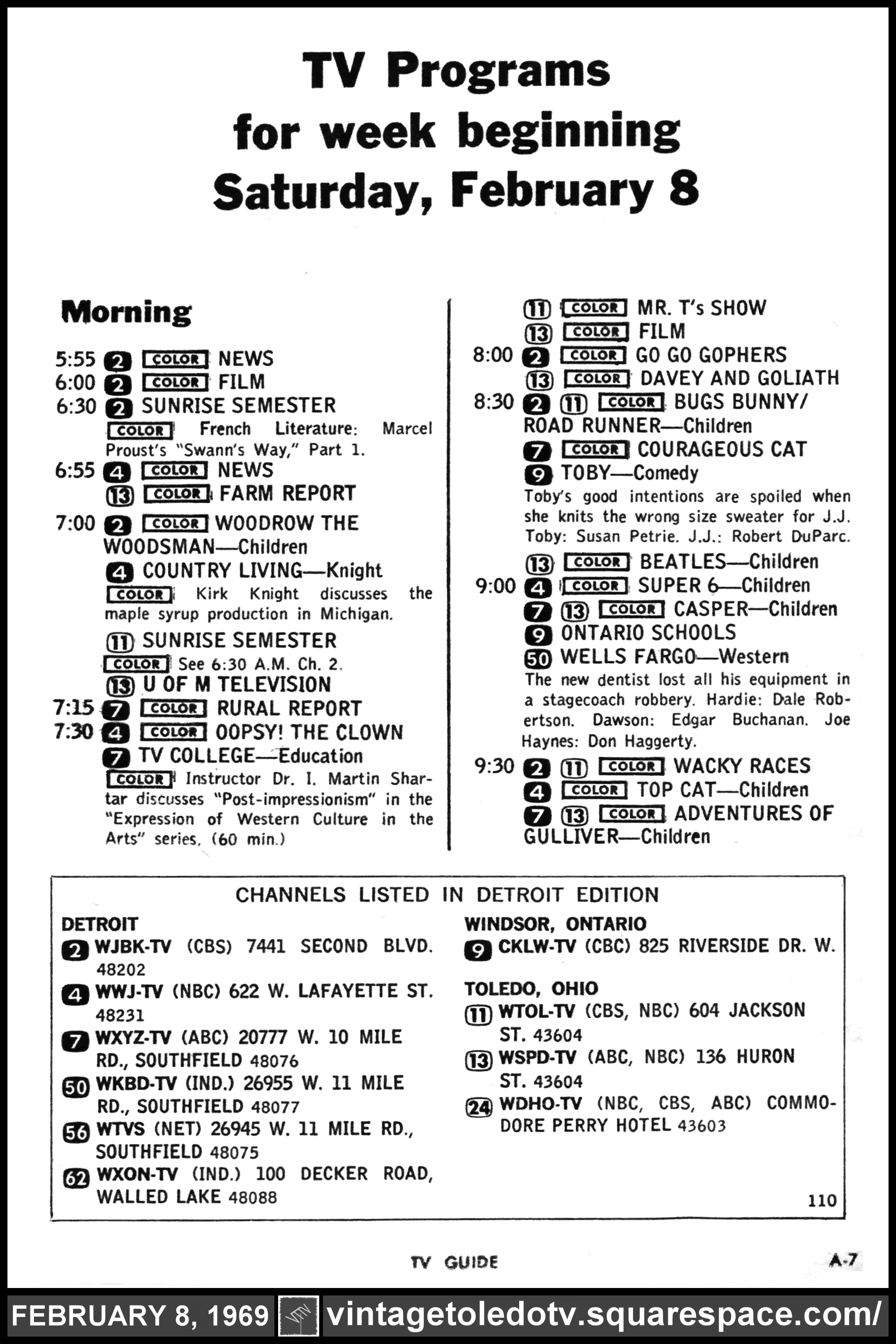February 8-14, 1969 TV Guide Magazine (Detroit Edition) page A-7