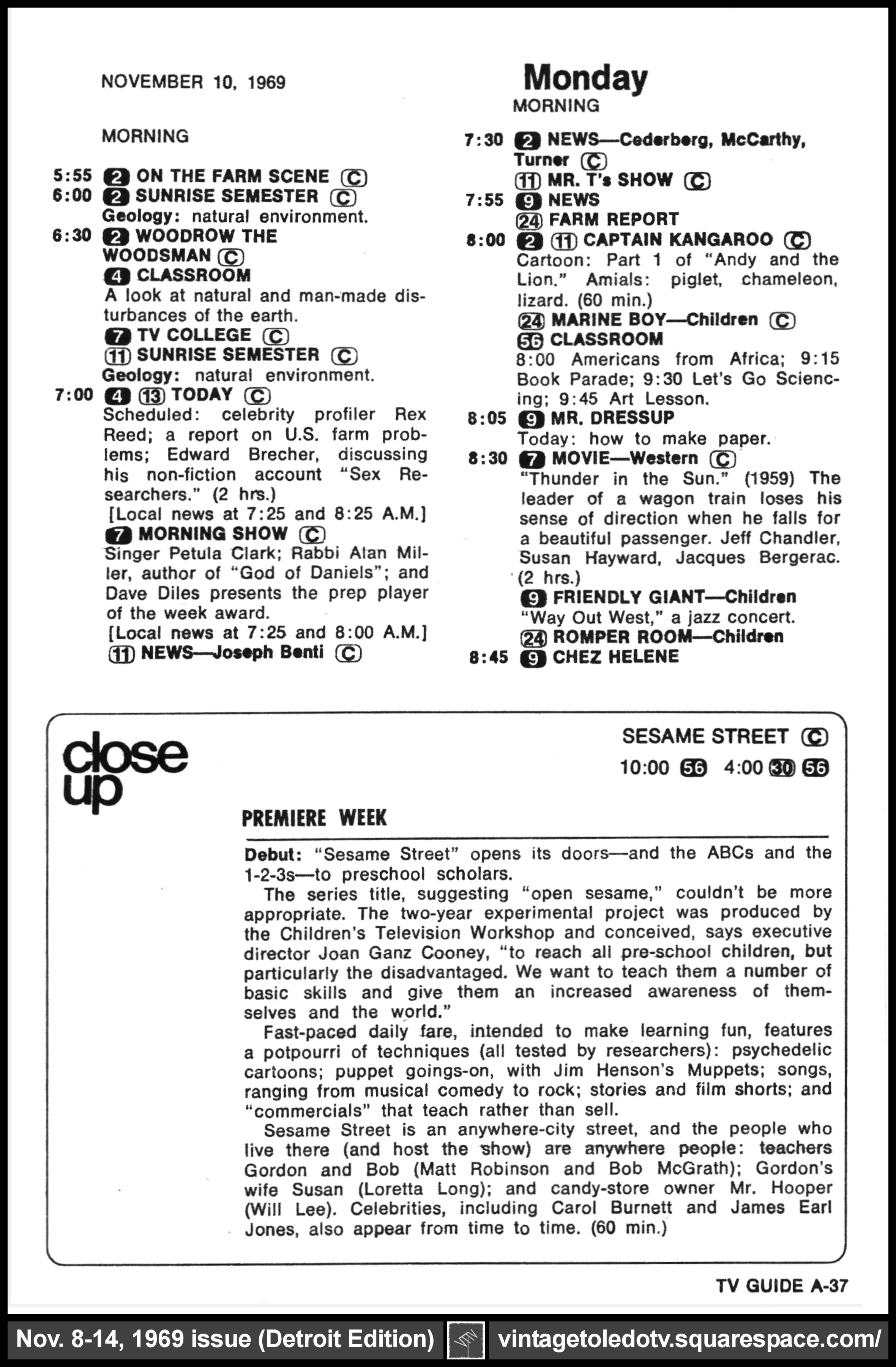 November 8-14, 1969 TV Guide Magazine (Detroit edition) page A-37