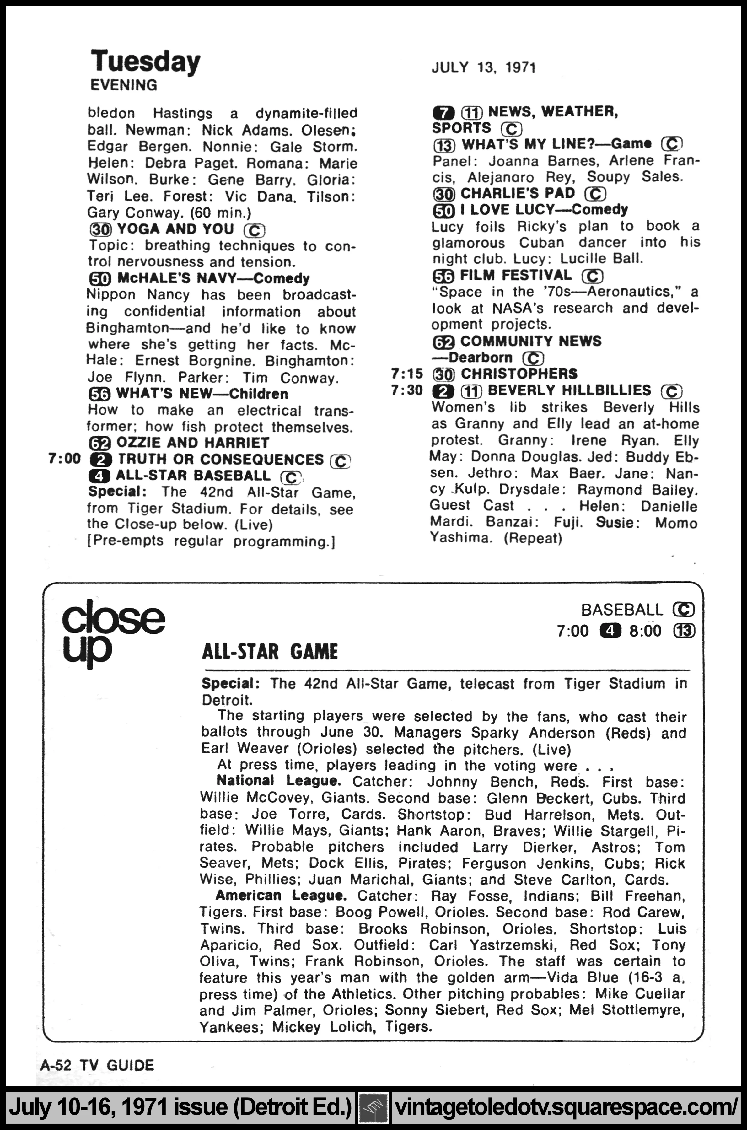 July 10-16, 1971 TV Guide Magazine (Detroit edition) page A-52