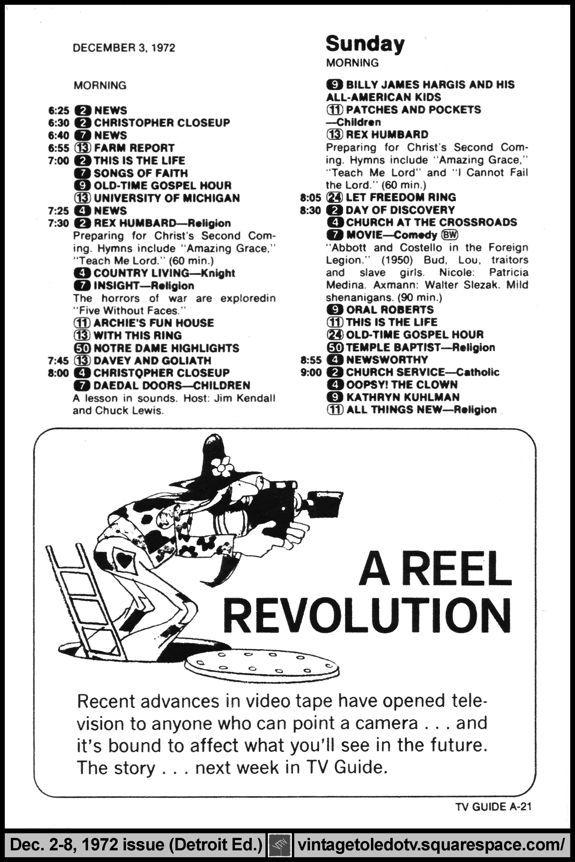 December 2-8, 1972 TV Guide Magazine (Detroit edition) page A-21