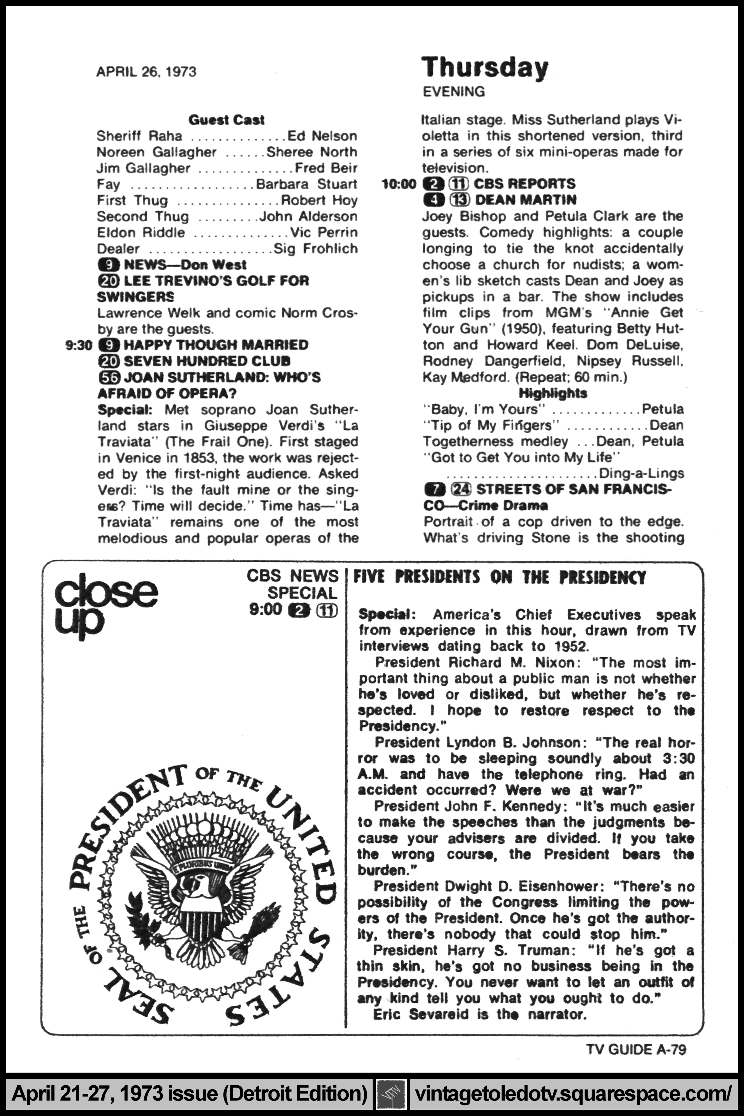 April 21-27, 1973 TV Guide Magazine (Detroit edition) page A-79
