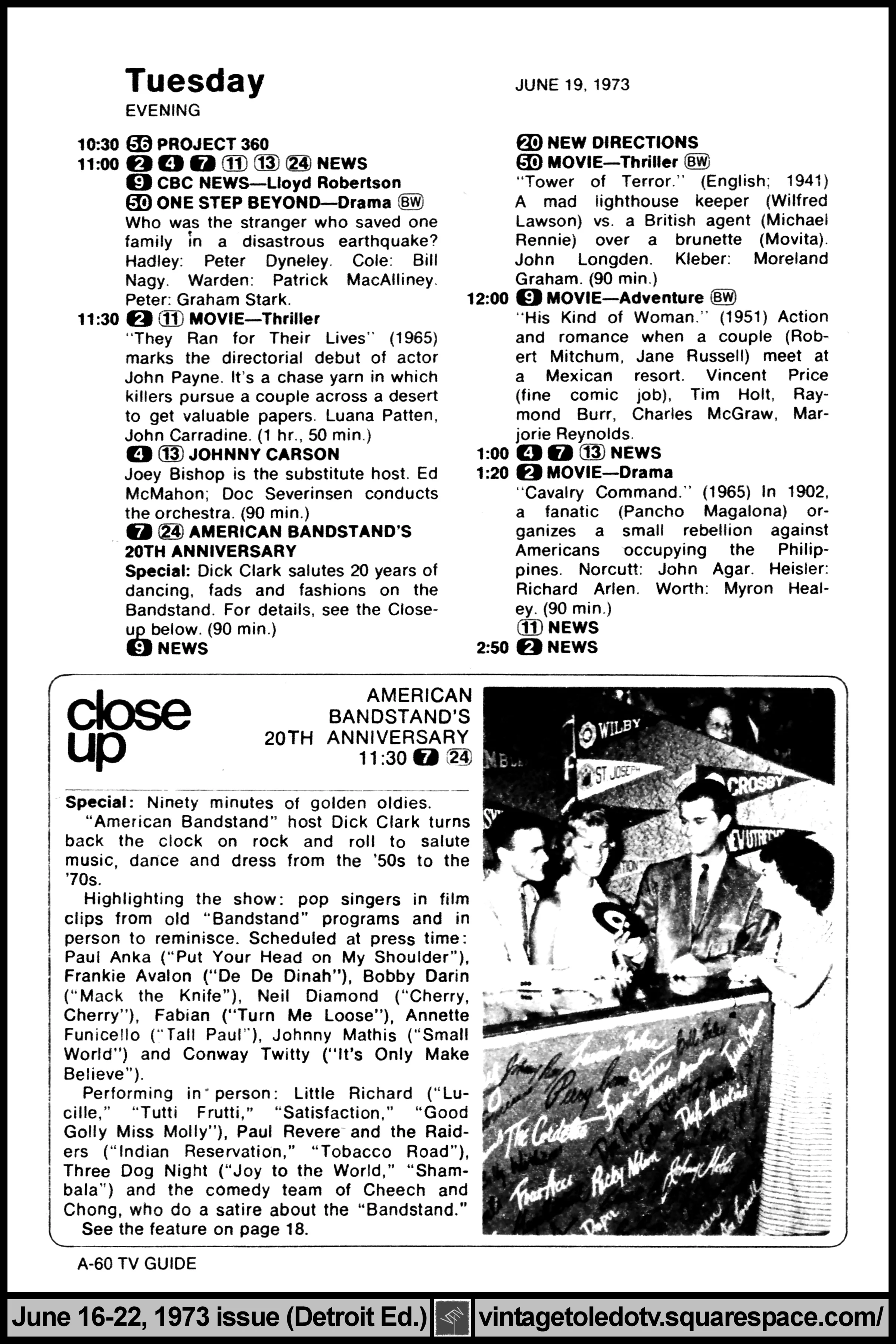June 16-22, 1973 TV Guide Magazine (Detroit edition) page A-60