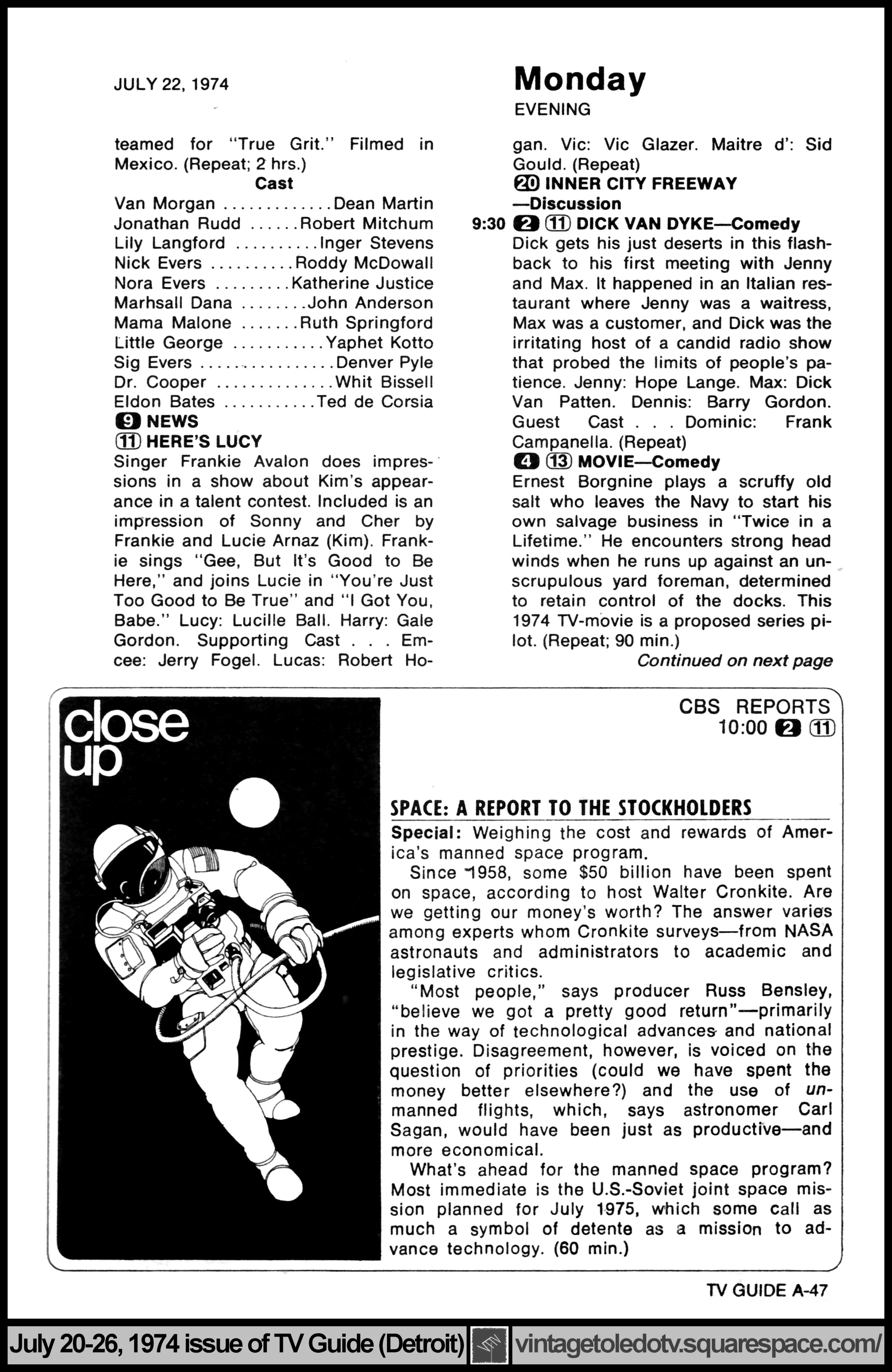 July 20-26, 1974 TV Guide Magazine (Detroit edition) page A-47