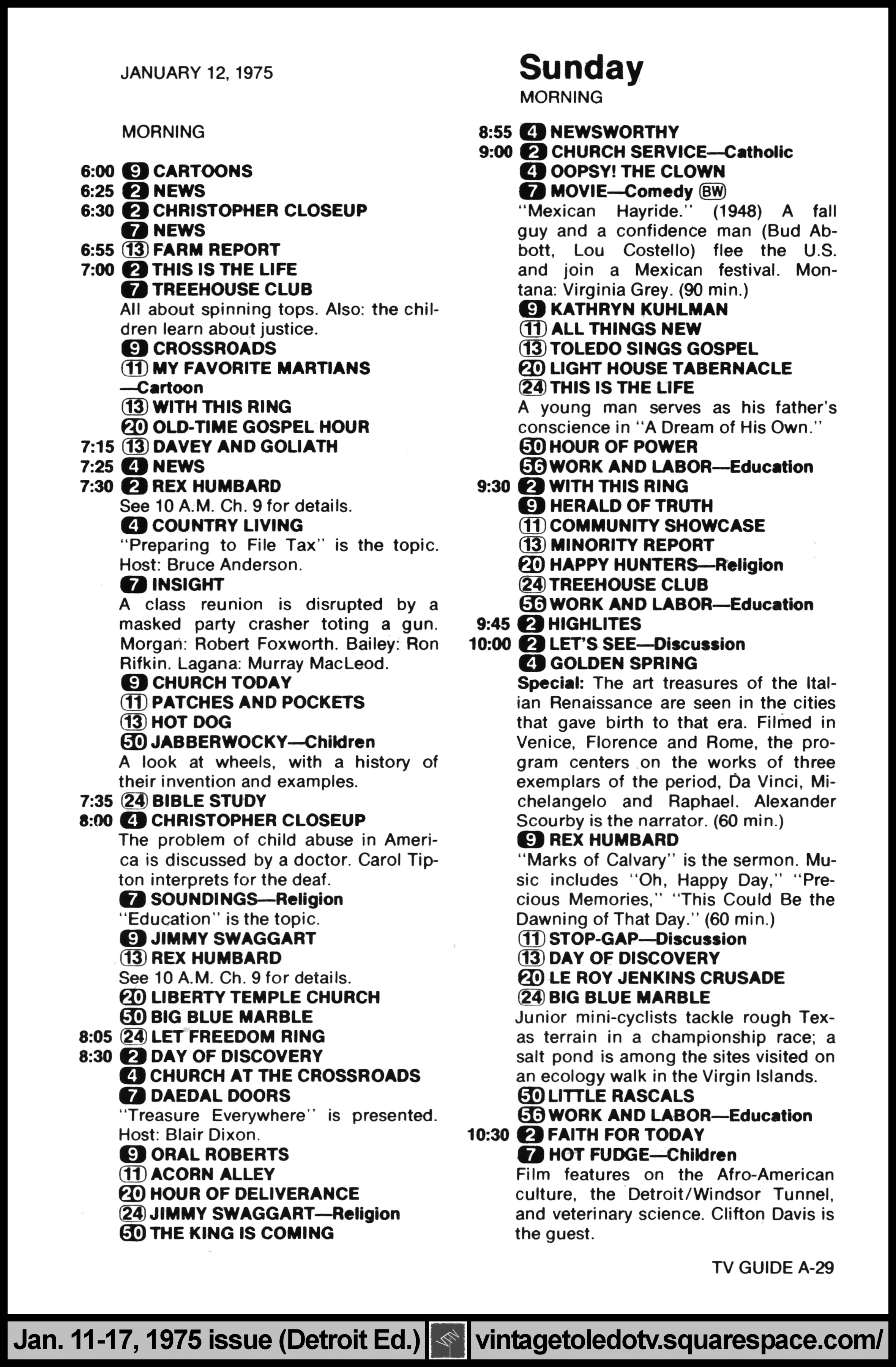 January 11-17, 1975 TV Guide Magazine (Detroit edition) page A-29