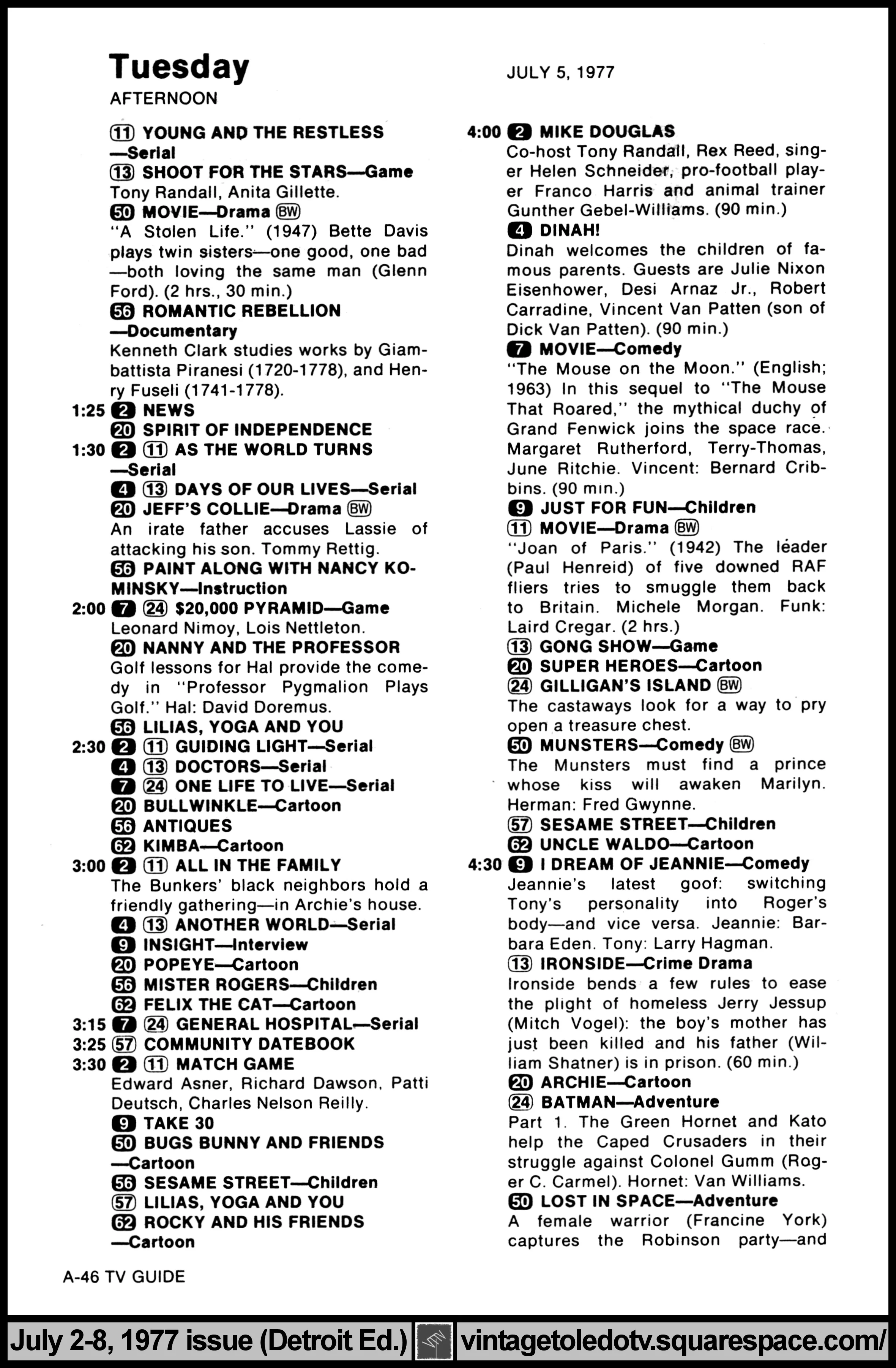 July 2-8, 1977 TV Guide Magazine (Detroit edition) page A-46