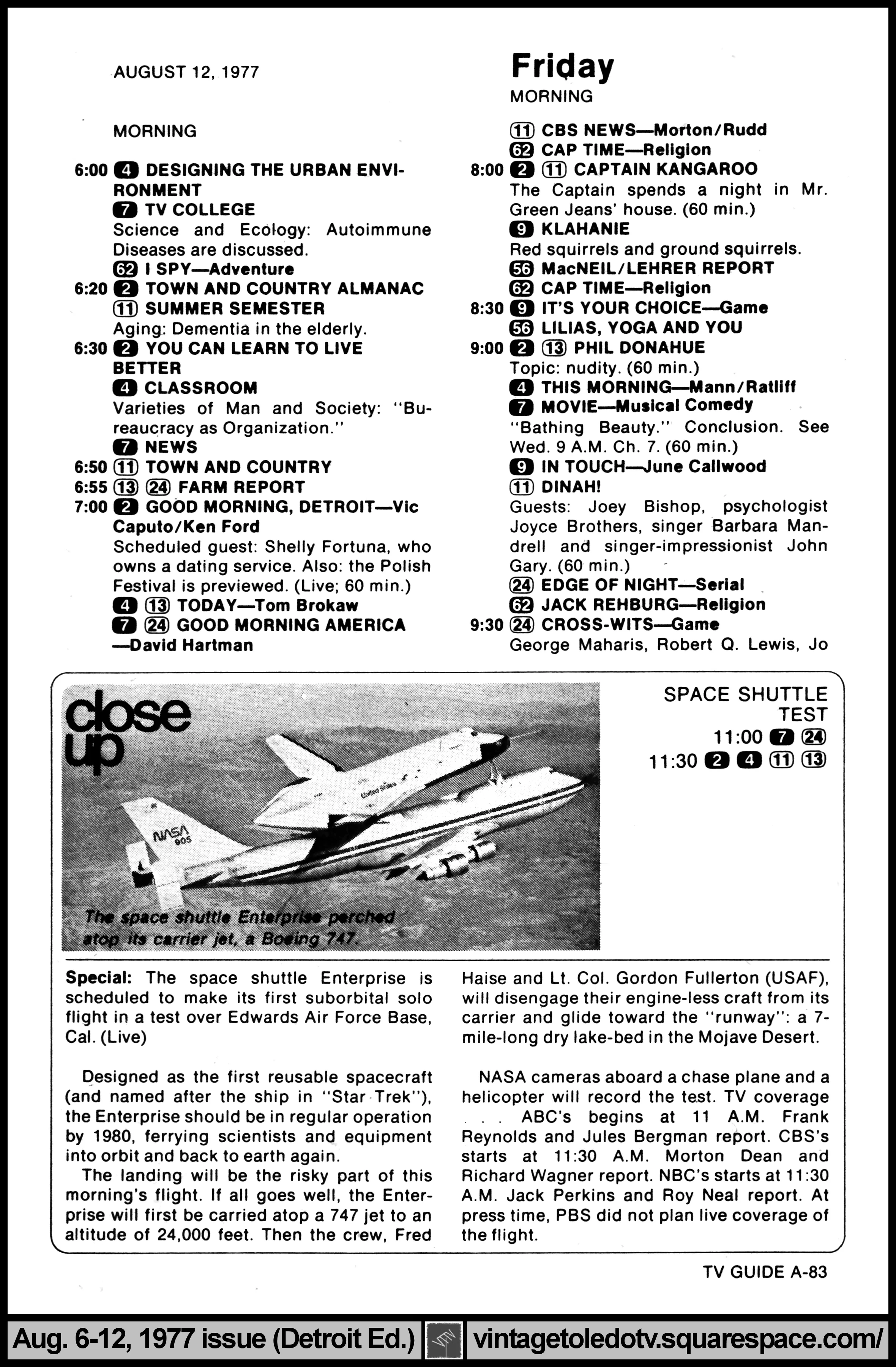 August 6-12, 1977 TV Guide Magazine (Detroit edition) page A-83