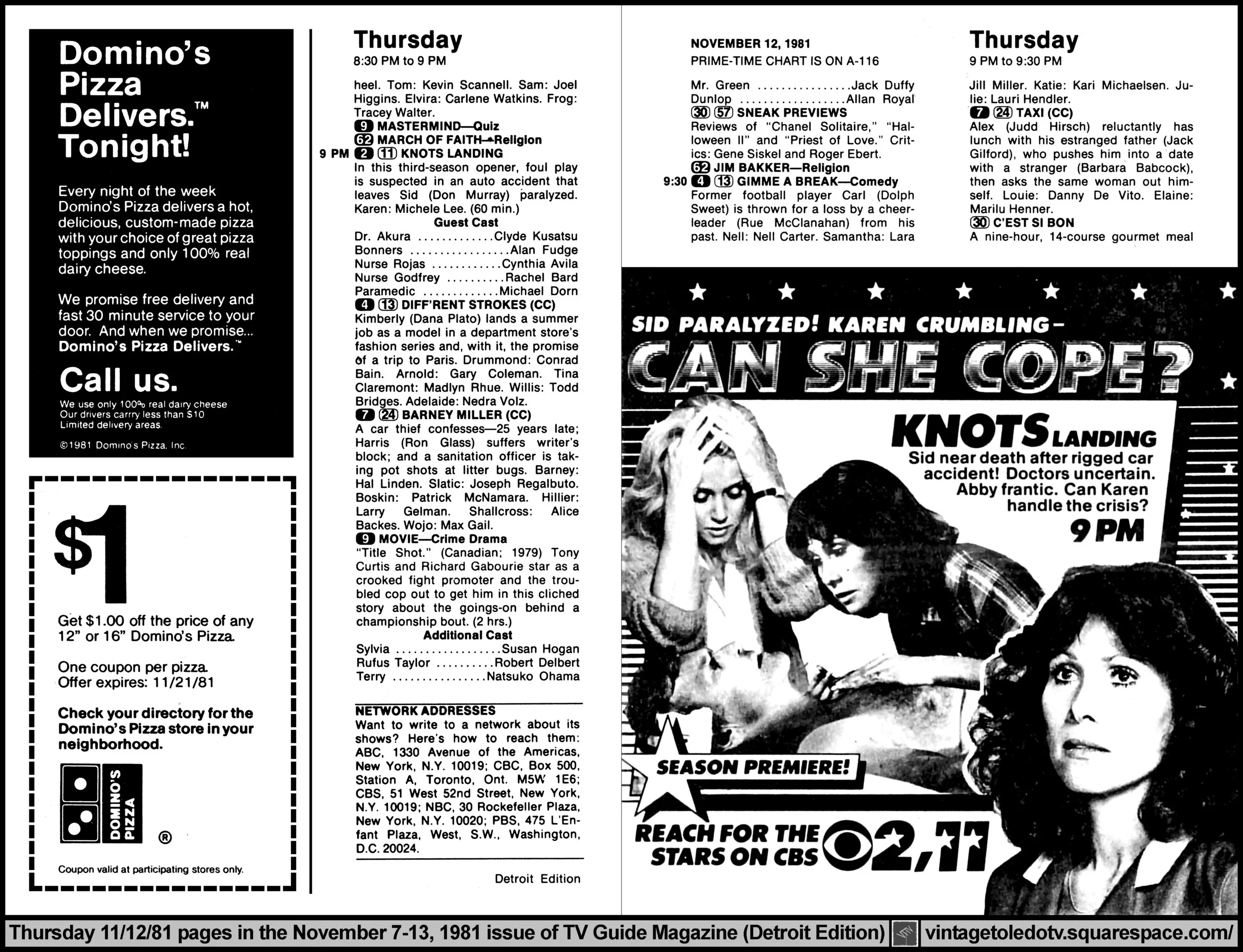 November 7-13, 1981 TV Guide Magazine (Detroit edition) pages A-118 & A-119