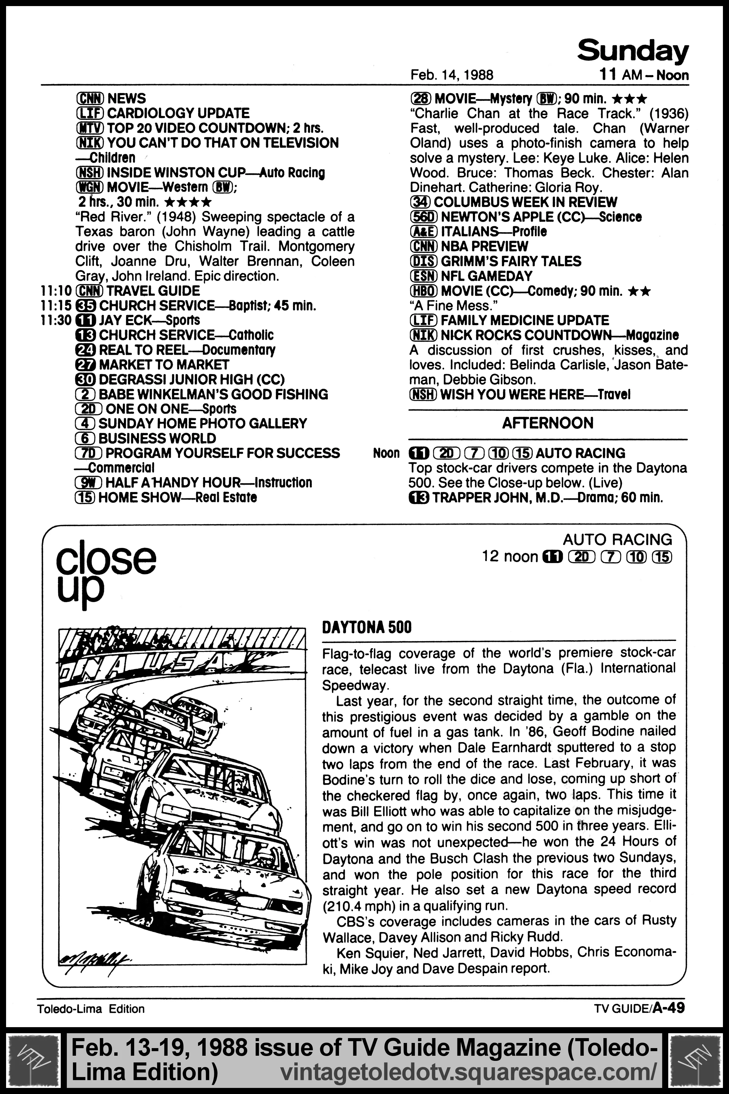 February 13-19, 1988 TV Guide Magazine (Toledo-Lima edition) page A-49