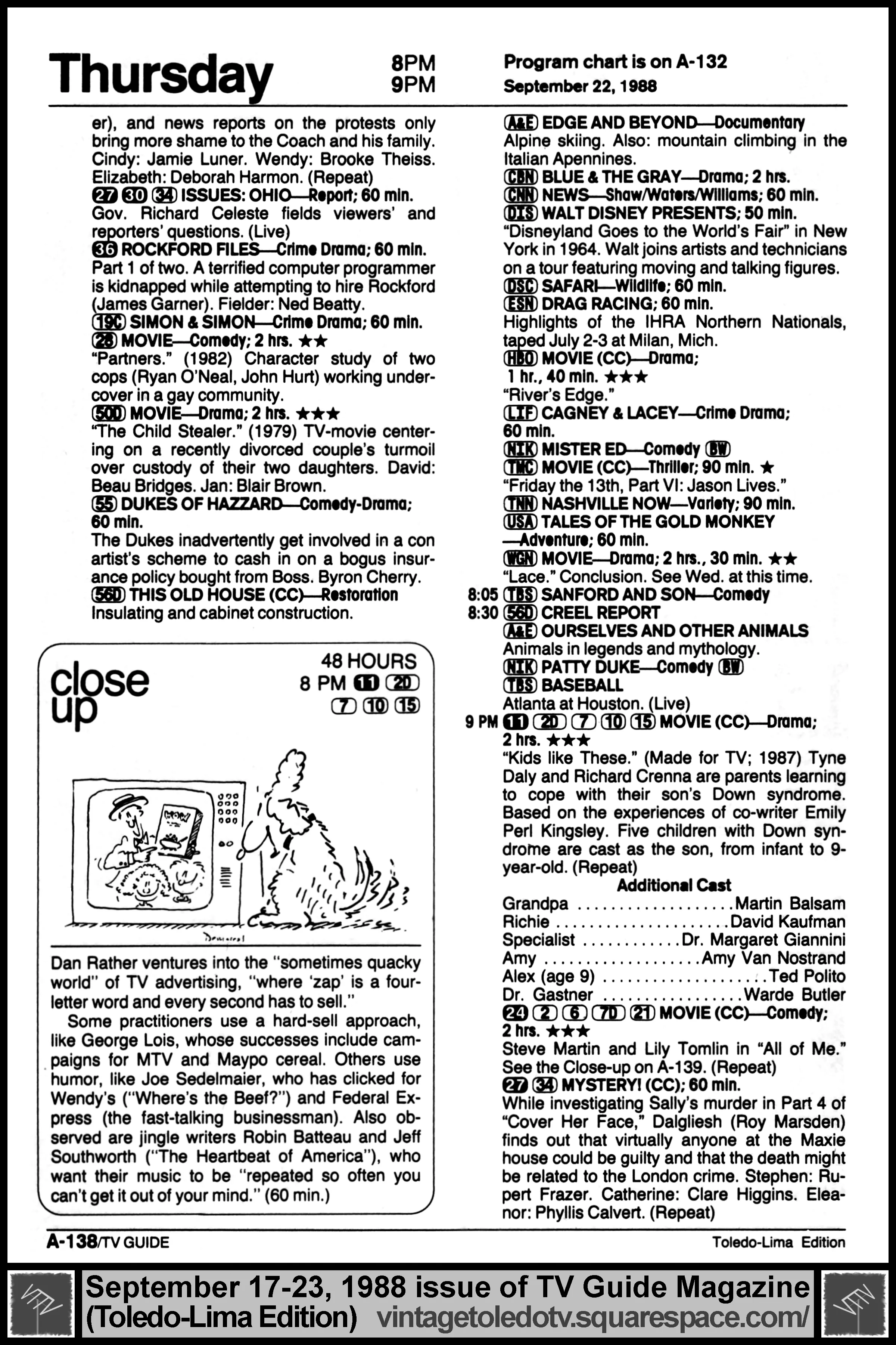 September 17-23, 1988 TV Guide Magazine (Toledo-Lima edition) page A-138
